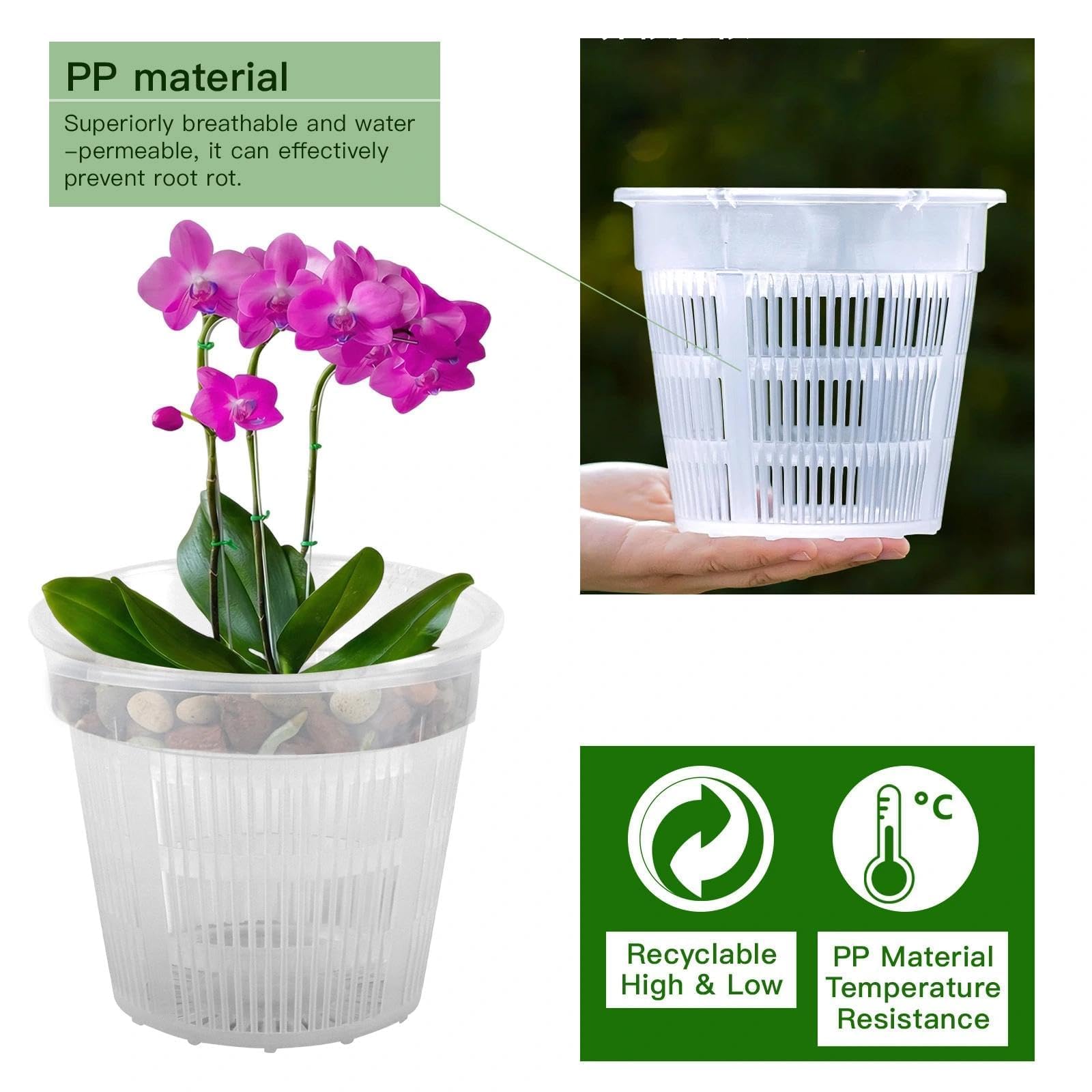 Set da 9 Vasi Trasparenti per Orchidee in Plastica, 11/14/16 cm con Foro di Drenaggio, Vasi per Piante da Interno, Fioriere, Balcone e Giardino, Cachepot per Orchidee e Piante da Appartamento