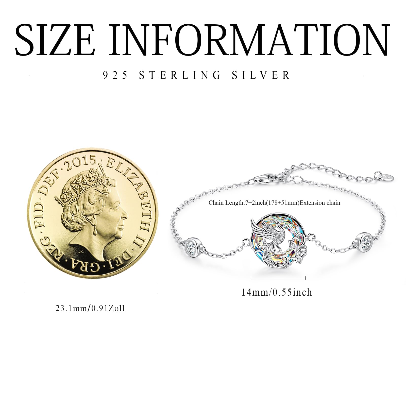 925 Silber Damen Kristallarmband, Phönix Armband für Frauen | Phönix-Armband aus 925 Sterling Silber mit Kristallen für Freundinnen, Schwestern, Großmütter und Damen.