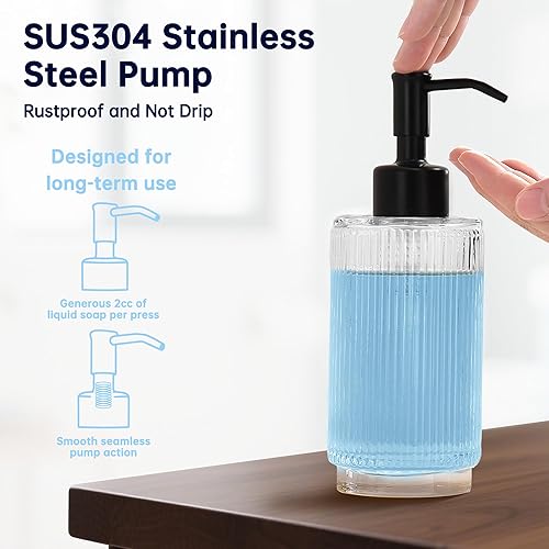 Miniatura 3 de ICREEH Dispensador de jabón de vidrio con bomba de acero inoxidable a prueba de óxido, dispensador de jabón líquido recargable de 9.5 onzas para