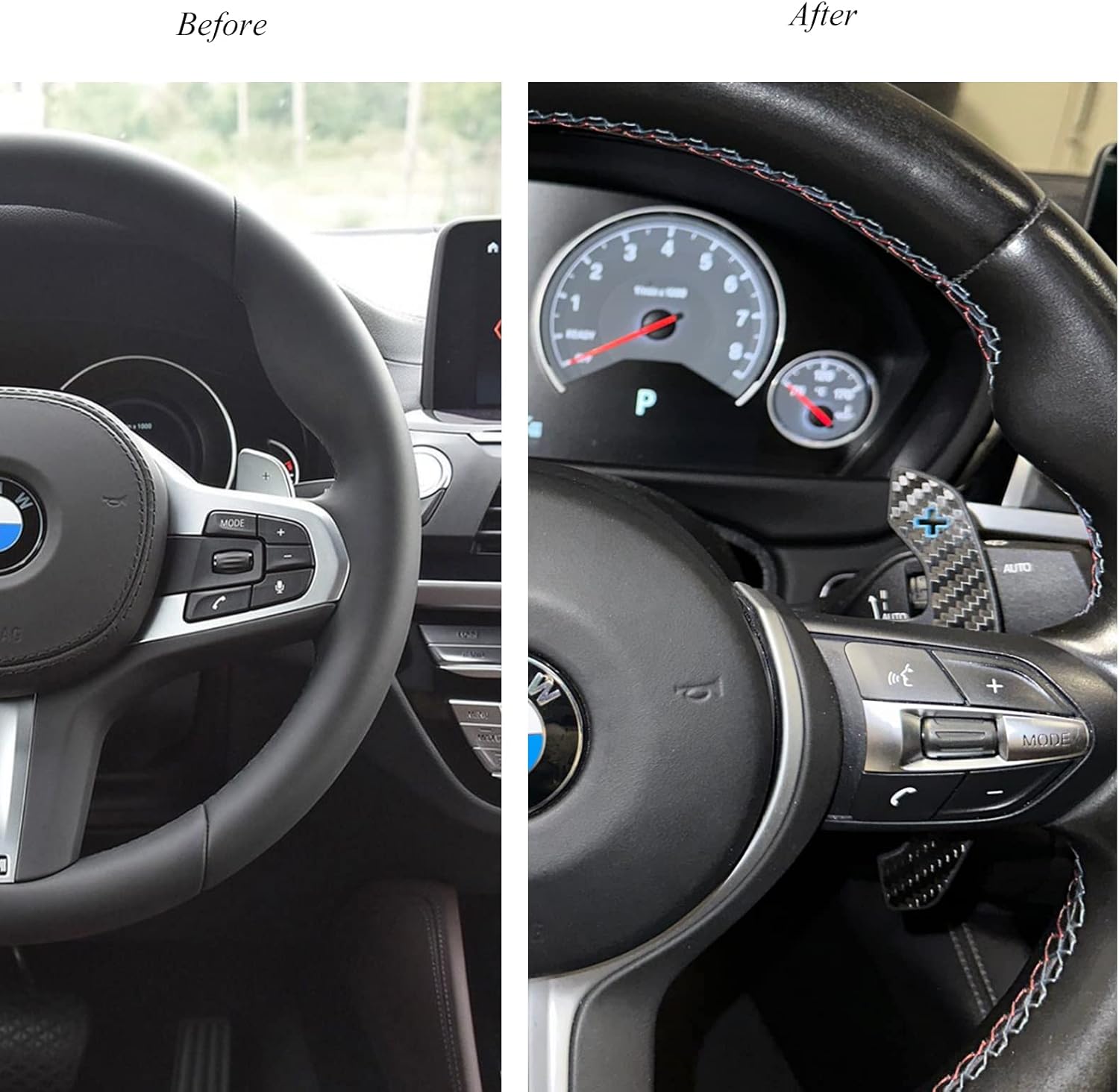 Car Carbon Fiber Paddle Shifters for BMW F02 F06 F10 F11 F12 F15 F20 F21 F23 F26 F30 F31 F34 F36 F80 F82 M2 M3 M4 M5 M6 X6 I3 I8, Steering Wheel Extension (Blue paddle)