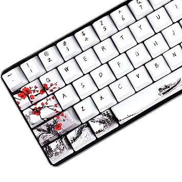 MOLGRIA Keycaps 71 Set for Gaming Mechanical Keyboard, Custom PBT OEM Profile Key caps Japanese Style with Keycap Puller for Cherry MX 71/61 60 Percent Keyboard(Plum Blossom)