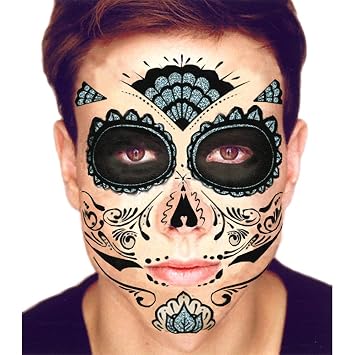 Day Of The Dead Sugar Skull Temporary Face Tattoos GLITTER WEB
