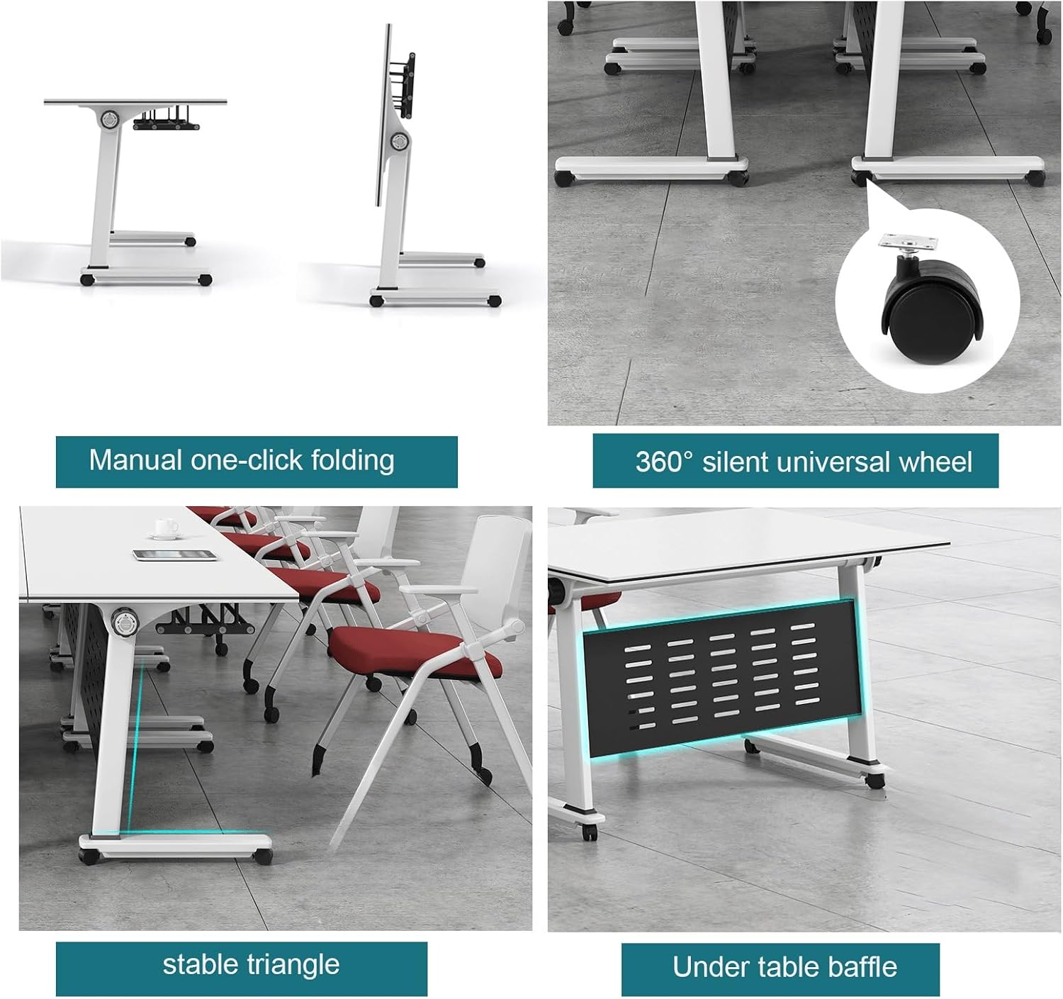 Conference Table 1PCS, Foldable Meeting Tables with Silent Wheels, Flip Top Mobile Training Table, for Office,Meeting Room,Classroom (Size : 120x40x75cm/47.2x15.7x29.5in)