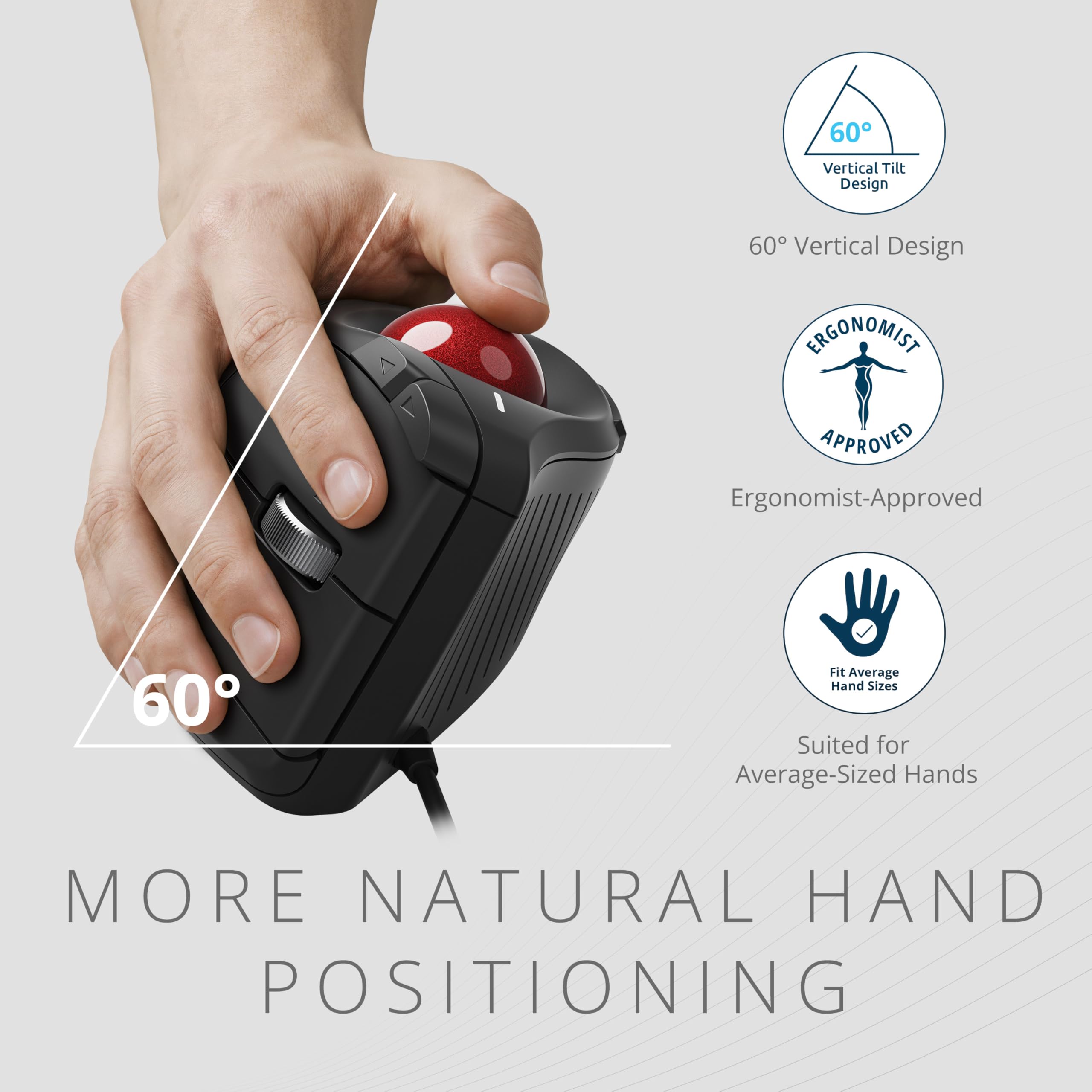 Kensington KB675 Vertikale Trackball Maus kabelgebundene, ergonomisches Design, USB-C/USB-A - Schwarz (K72170WWMY)