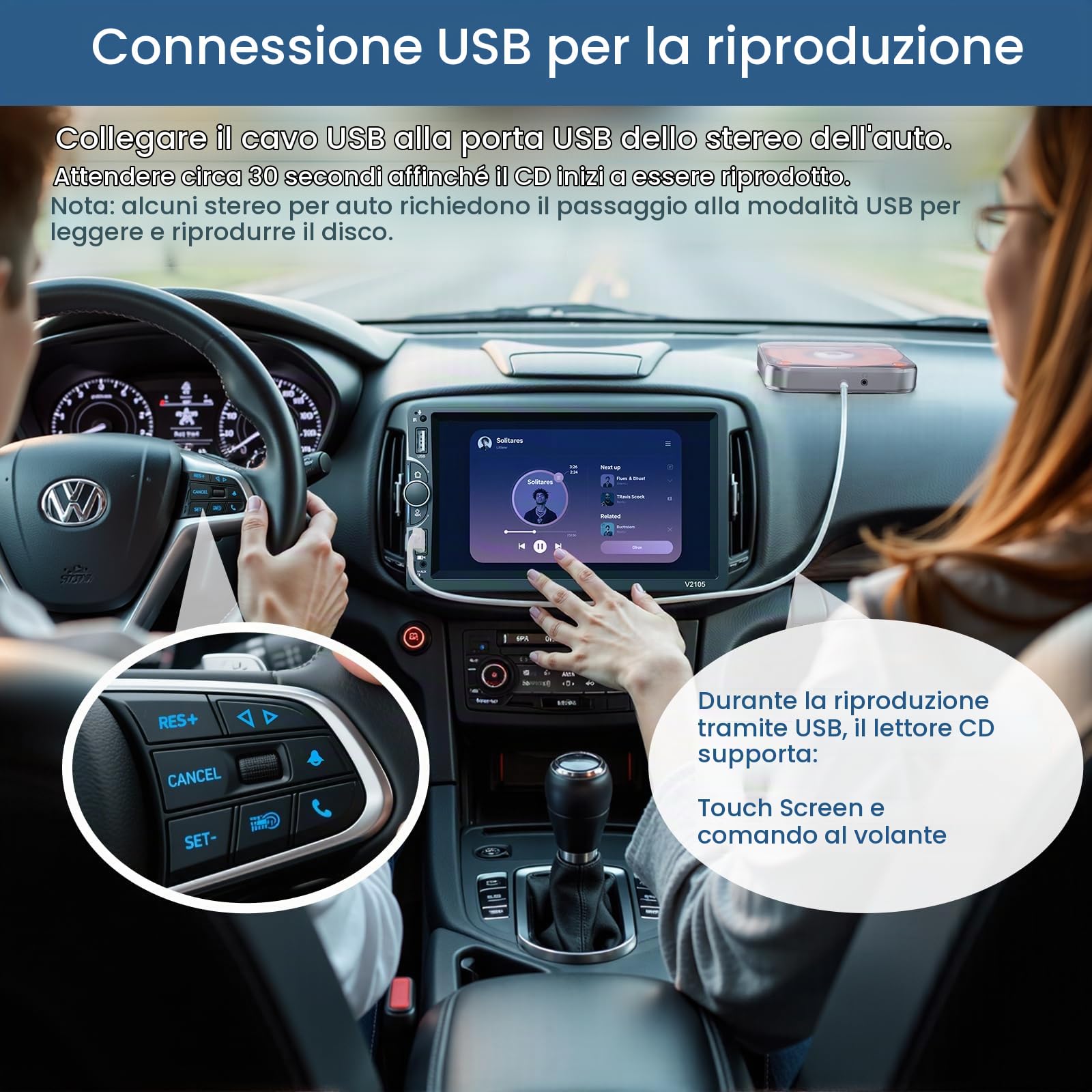 Lettore CD per Auto con Porta USB/AUX, Lettore CD Esterno CENXINY | Compatibile con Autoradio,Lettore Universale CD per Veicoli con AUX/Cavo di Estensione USB/Adattatore Conversione (da A a C)
