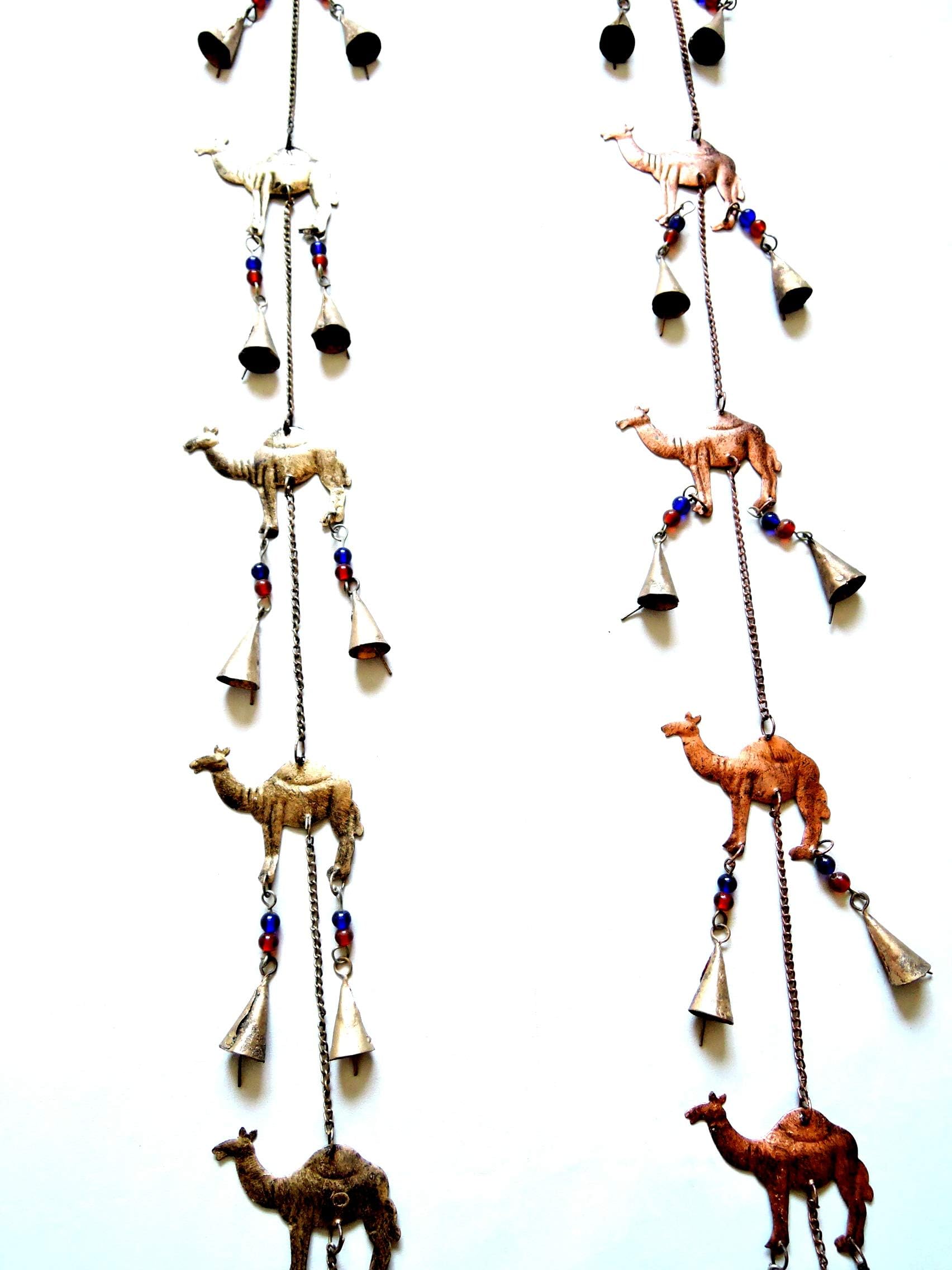 Yapree Set of 2 Handmade Bell String with Brass Bells Camel Statue, and Glass Beads: 35" Long