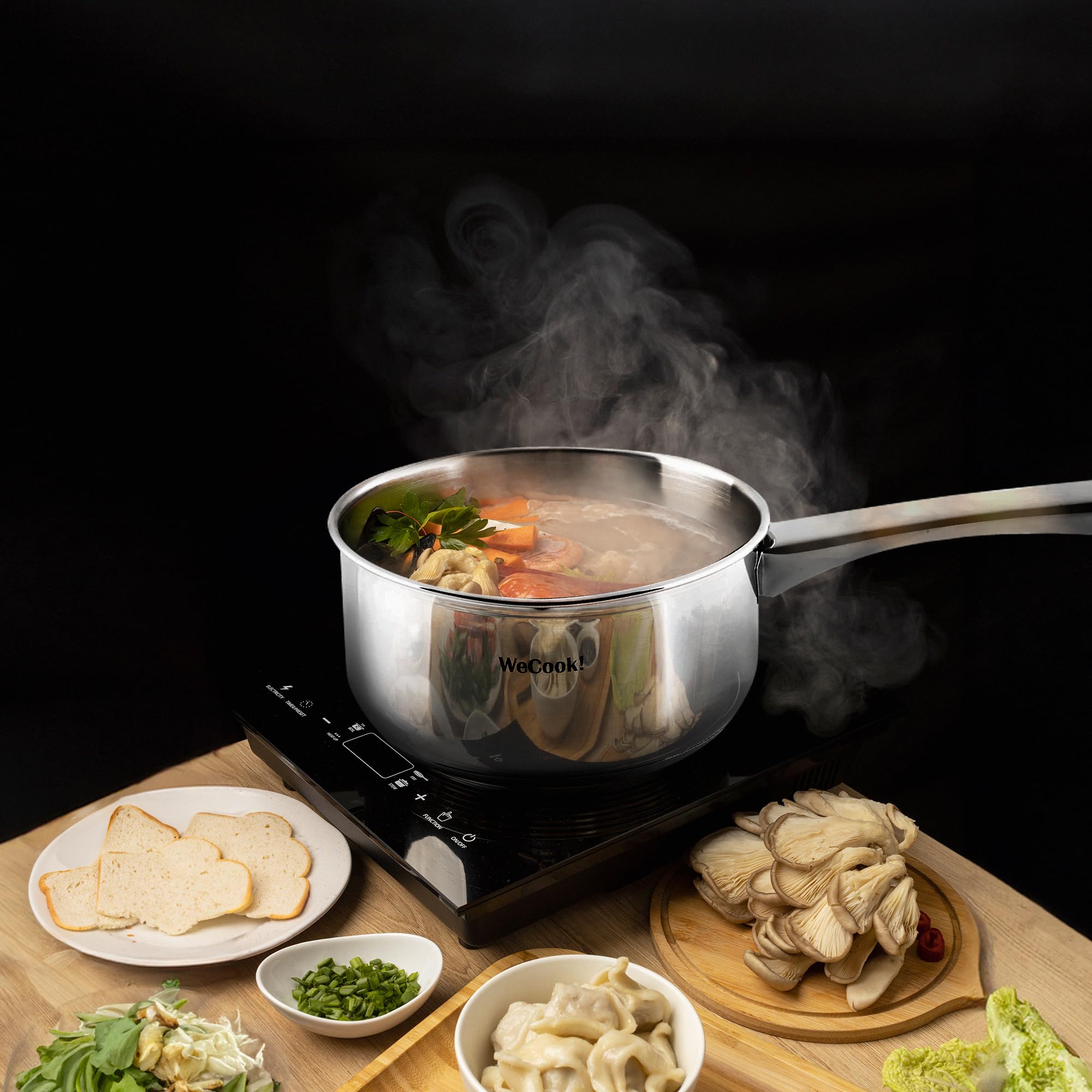 Wecook! Casseruola Acciaio 18/10 con beccuccio versatore e pratica scala graduata, Argento, adatta a tutti i tipi di cucine, inclusa l'induzione, Ø 12 cm, 0,7 litri di Capacità.