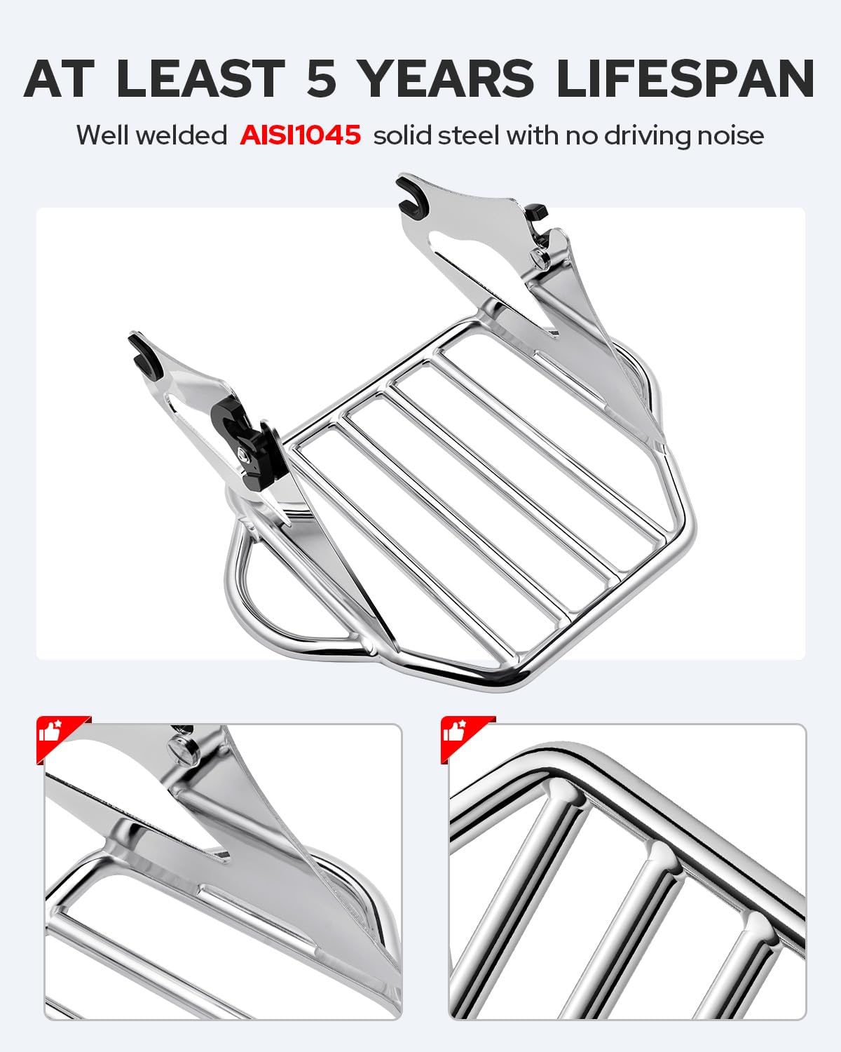 Benlari Chrome Detachable Luggage Rack 2-Up Mounting Rack Compatible for Harley Davidson Touring Road King Street Electra Glide 2009-2024 2021 2020 2019 2018 2017 2016 2015 2014 2013 2012 2011 2023