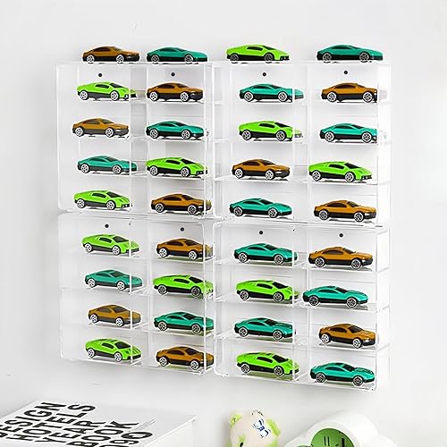 Miniatura 1 de Hot Wheels - Estuche de exhibición de montaje en pared, almacenamiento de pared de coche de juguete 164, organizador de coche de 4 piezas, 32