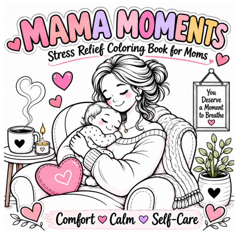 Mama Moments: Stress Relief Coloring Book for Moms | Easy and Cozy Designs for Relaxation, Selfcare, Mindfulness and Calm During Motherhood.