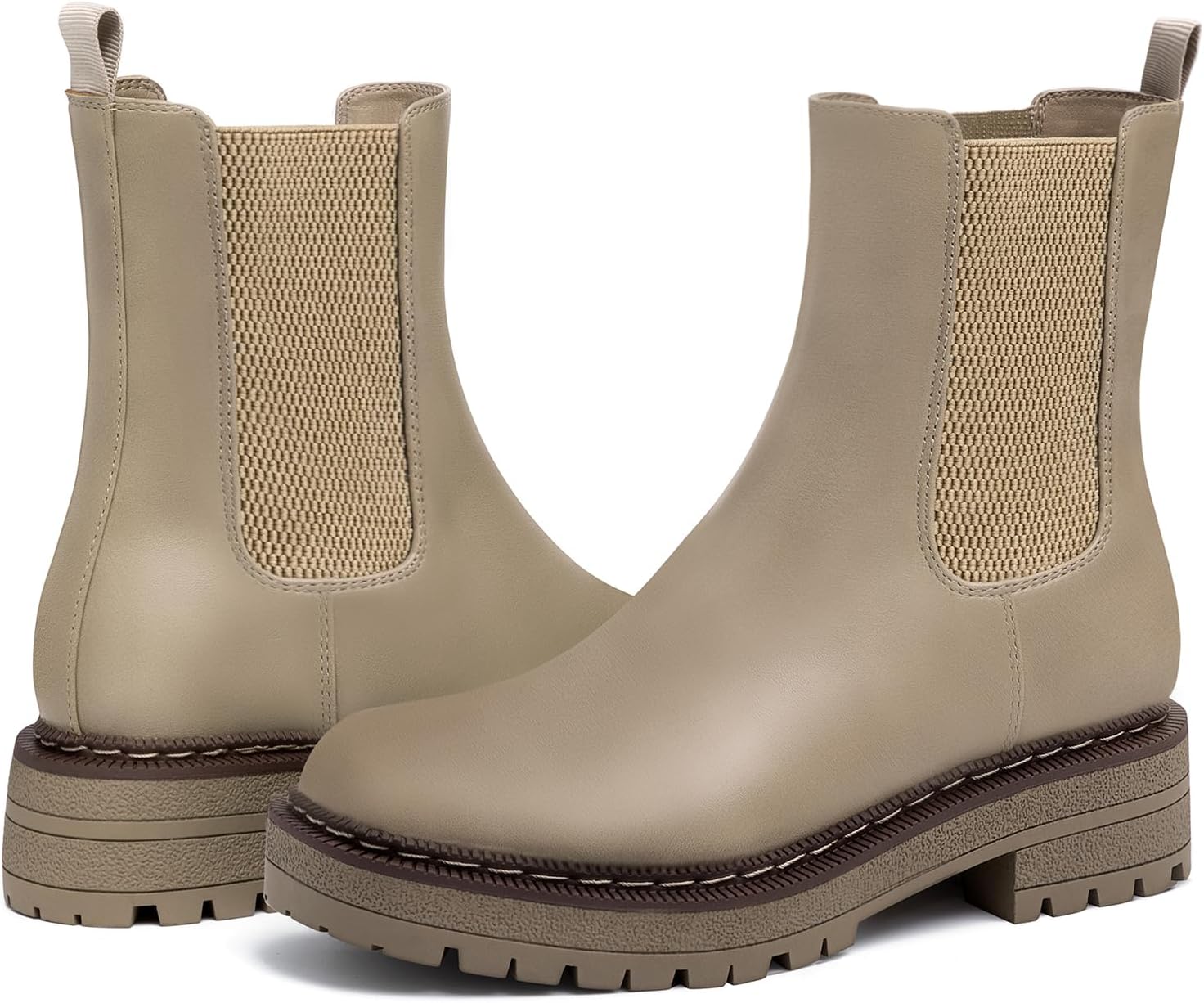 Athlefit Women's Chelsea Ankle Boots Platform Slip On Chunky Heel Lug Sole Leather Booties - Image 4