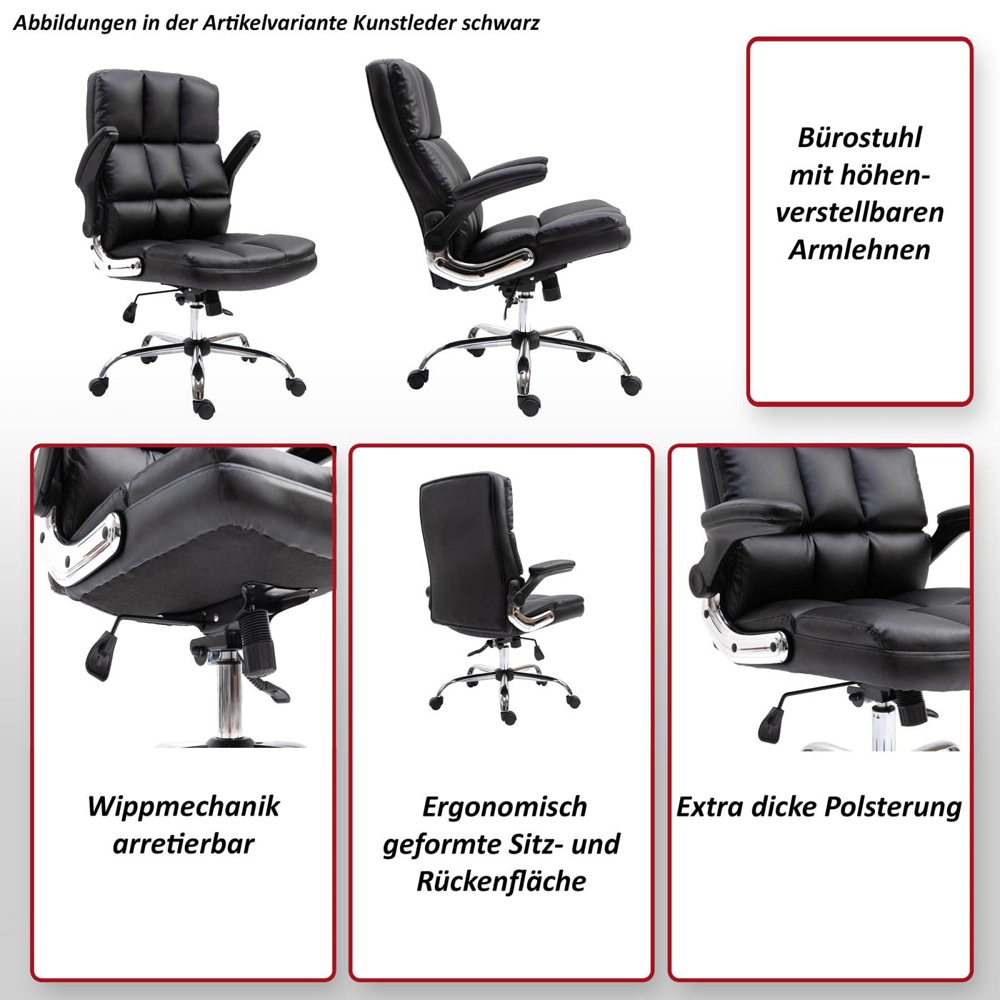 Silla De Oficina HWC-A65, Silla De Escritorio Silla Giratoria Ejecutiva Imitacion De Cuero Mvg Certificado Negro 84629431