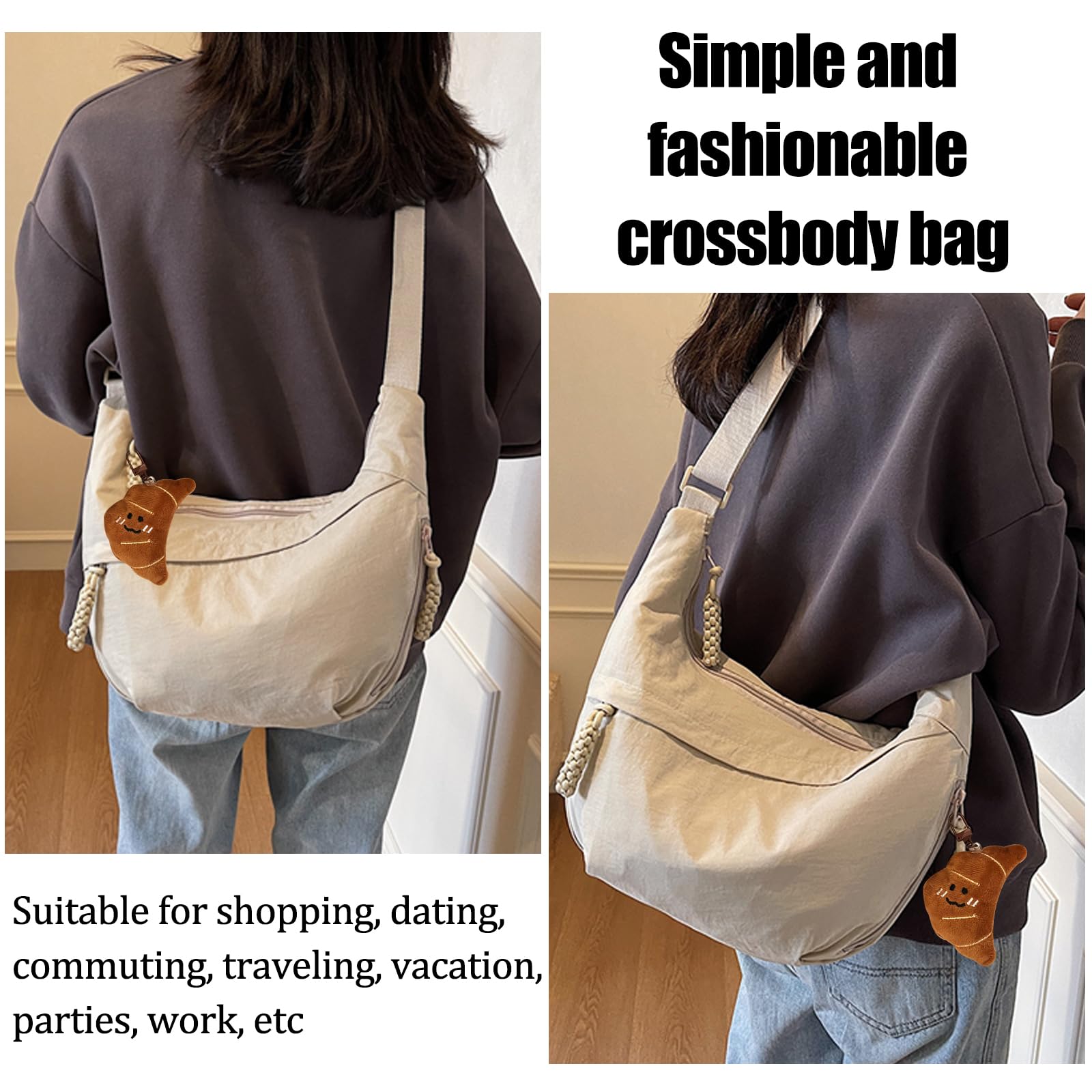 TYXHXTF Bolso de Media Luna para Mujer, Bandolera con Correa de Hombro Ajustable, para Viaje, Compras, Escuela, Oficina