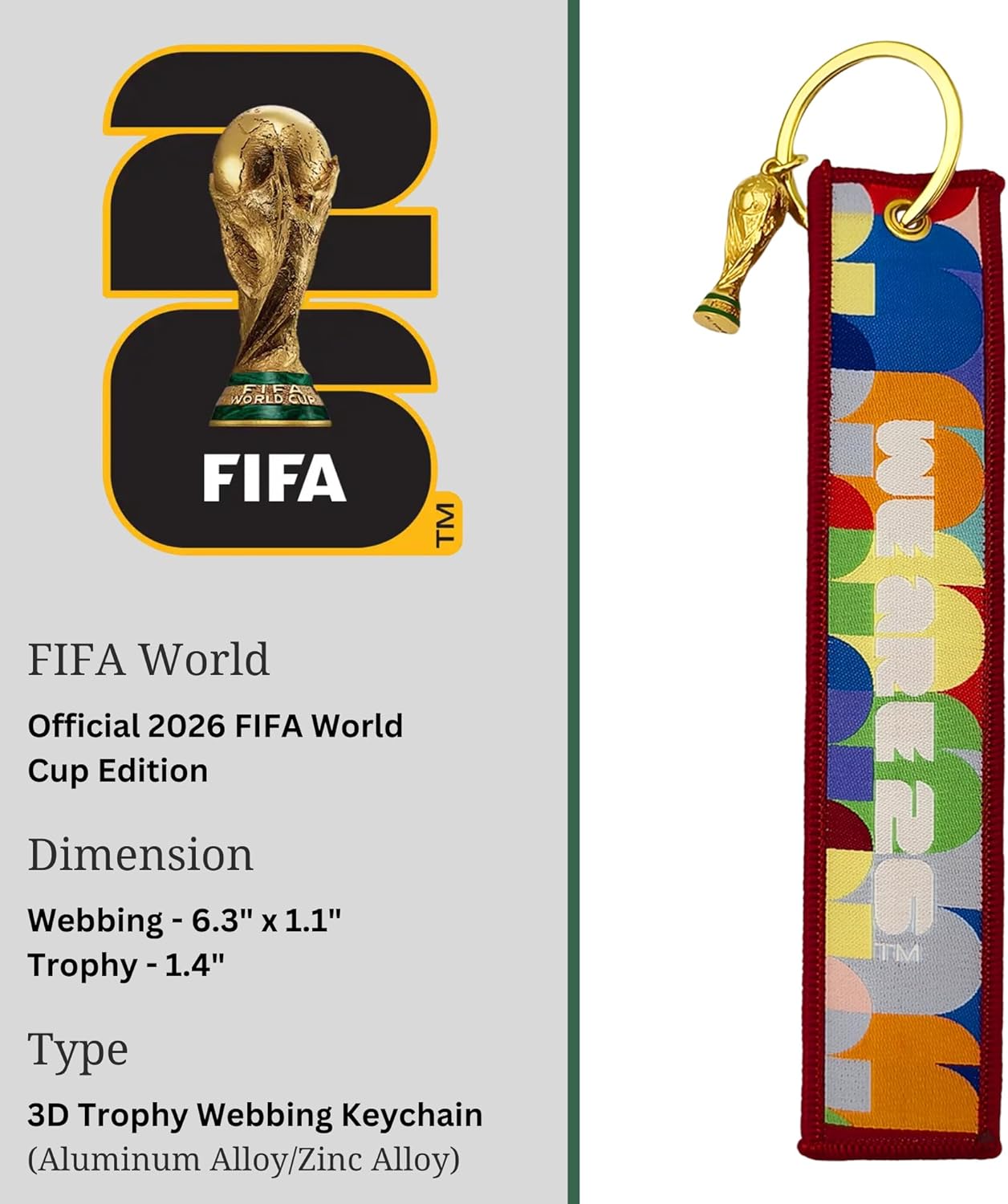 Official FIFA World Cup 2026 Edition - 6.3 inch Embroidered Keychain w 3D Trophy - Historic, Once-in-a-Lifetime Collector’s Item - Made to Last; Perfect for Keys, Backpacks, and Luggage - Image 2