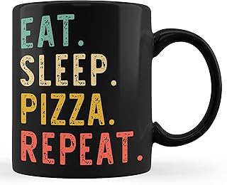 TerRine Eat Sleep Pizza Repeat Lover Retro Vintage Cup 11oz Black Mug