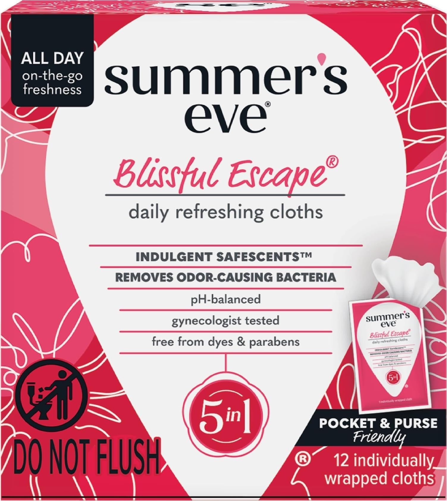 Summer's Eve Refreshing Feminine Wipes, Blissful Escape, 12 Count Blissful Escape 12 Count (Pack of 1)