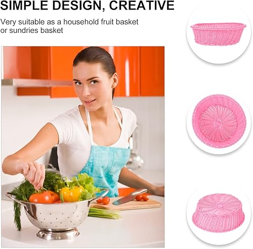 Miniatura 5 de FOMIYES Organizador de frutas, cesta de almacenamiento de ratán, cesta de frutas de cocina, bandeja de almacenamiento tejida a mano, cesta de