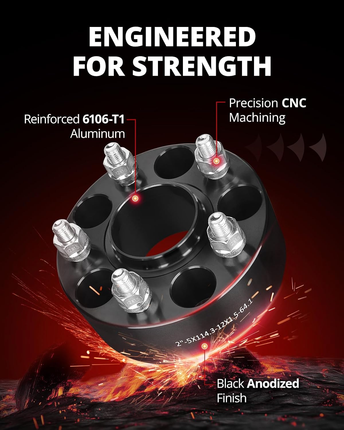 EVIL ENERGY 5x4.5 Wheel Spacers 2 inch Compatible with Honda Acura, 5x114.3 mm Hubcentric with Lip 5 Lugs 64.1 mm Hub Bore M12x1.5 Studs Wheel Spacer Black