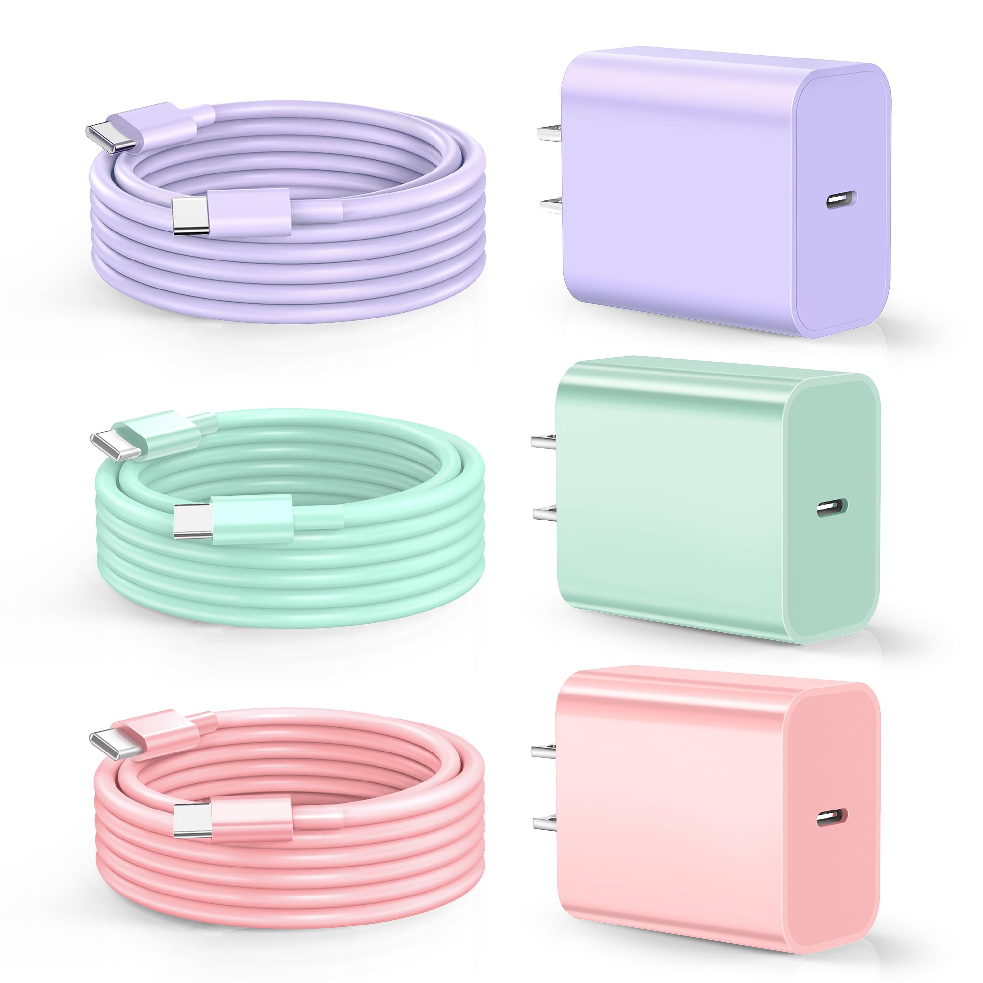 Dayaoncy Compatible with iPhone 17/16/15 Charge Fast Charging, 20W USB C Wall Charger with 3Pack 10FT USB C Cable, Type C Fast Charger Compatible with