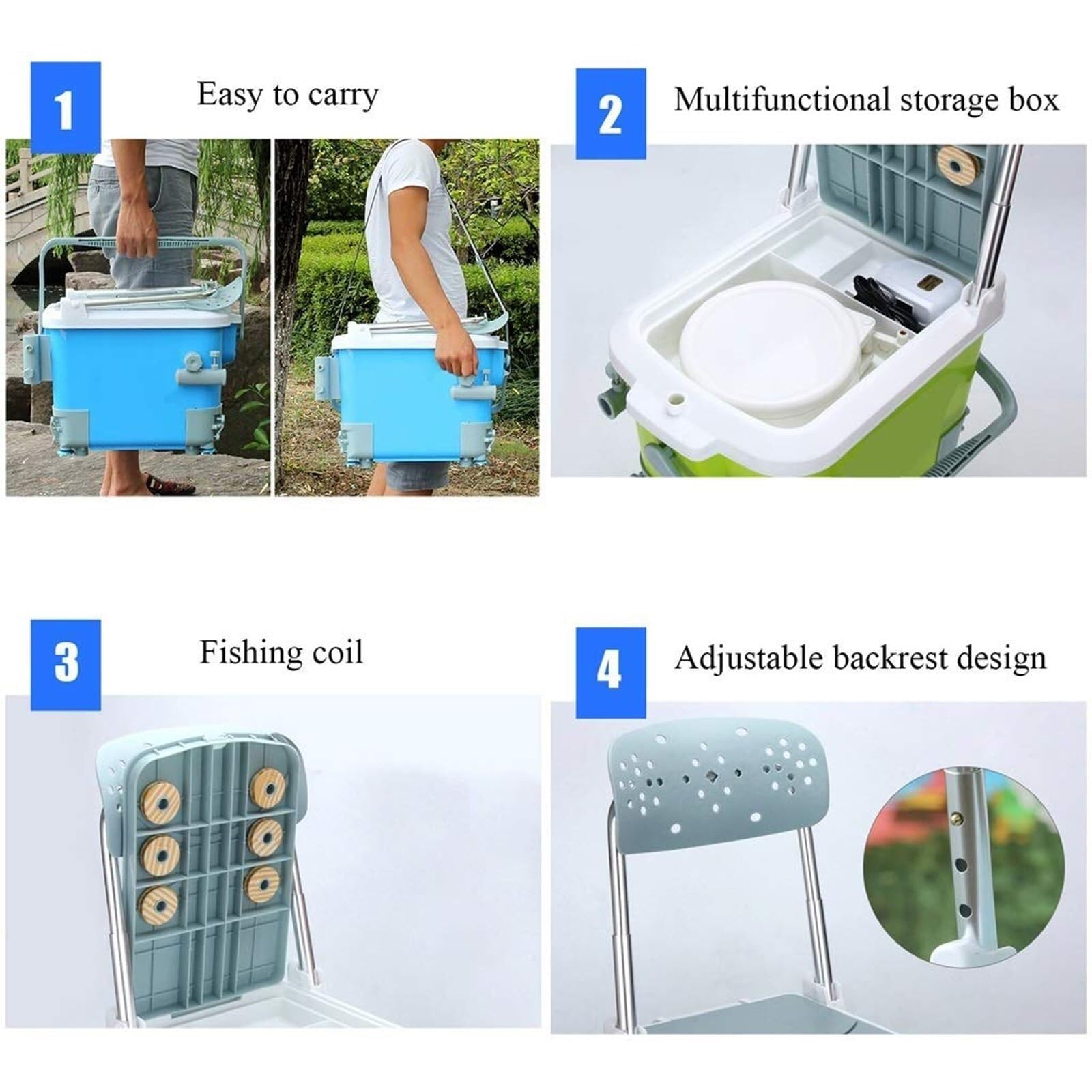 Cassetta Pesca Porta Accessori Scatola Da Pesca Secchio Attrezzatura Multifunzionale Accessori Con Schienale Pieghevole Valigetta Pesca Portatile