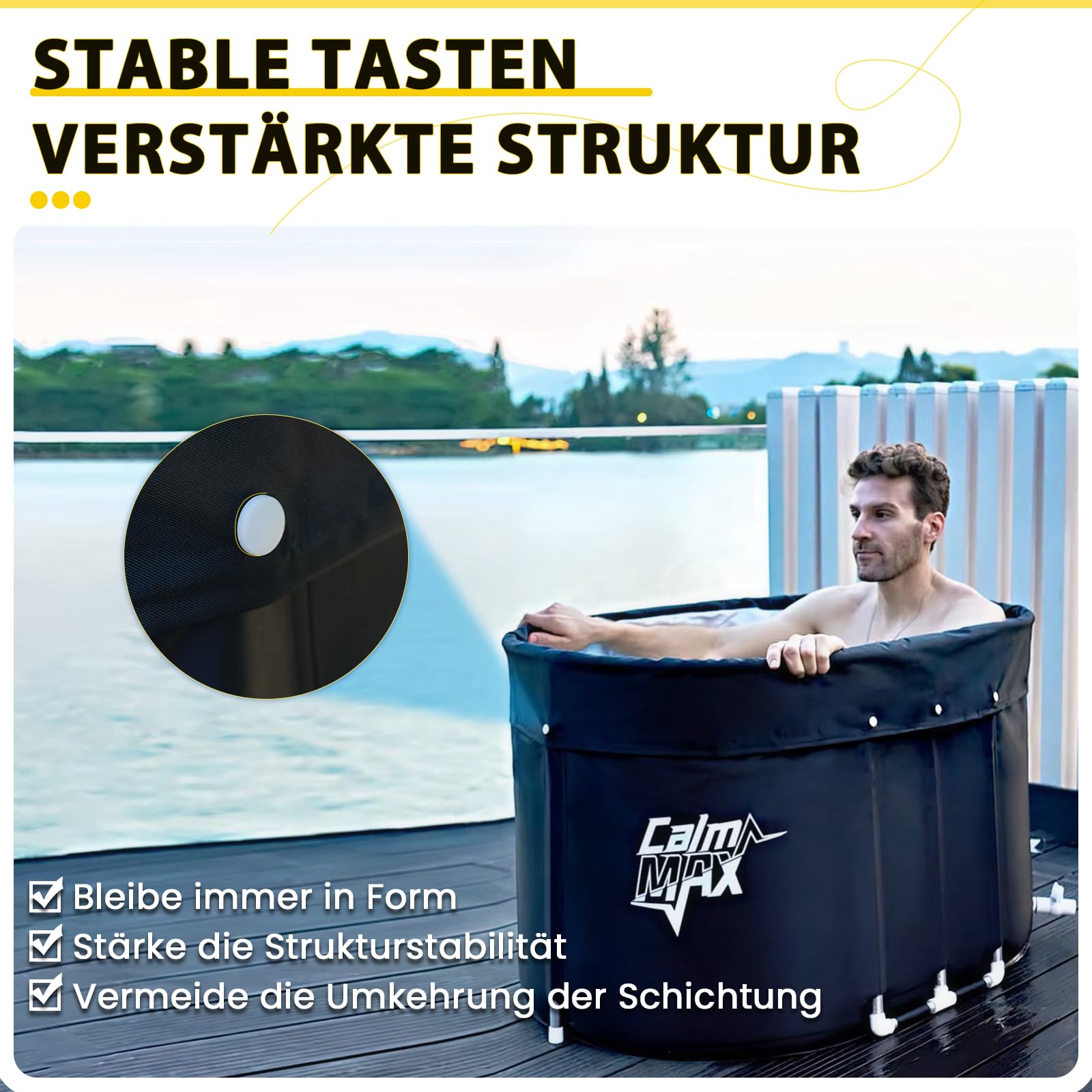 CalmMax Ovales Eisbad XL mit Abdeckung - Faltbare Badewanne Erwachsene, Isolierte Eistonne für Innen und Außenbereich, Kältetherapie für Athleten, Ice Bath/Cold Plunge für Zuhause