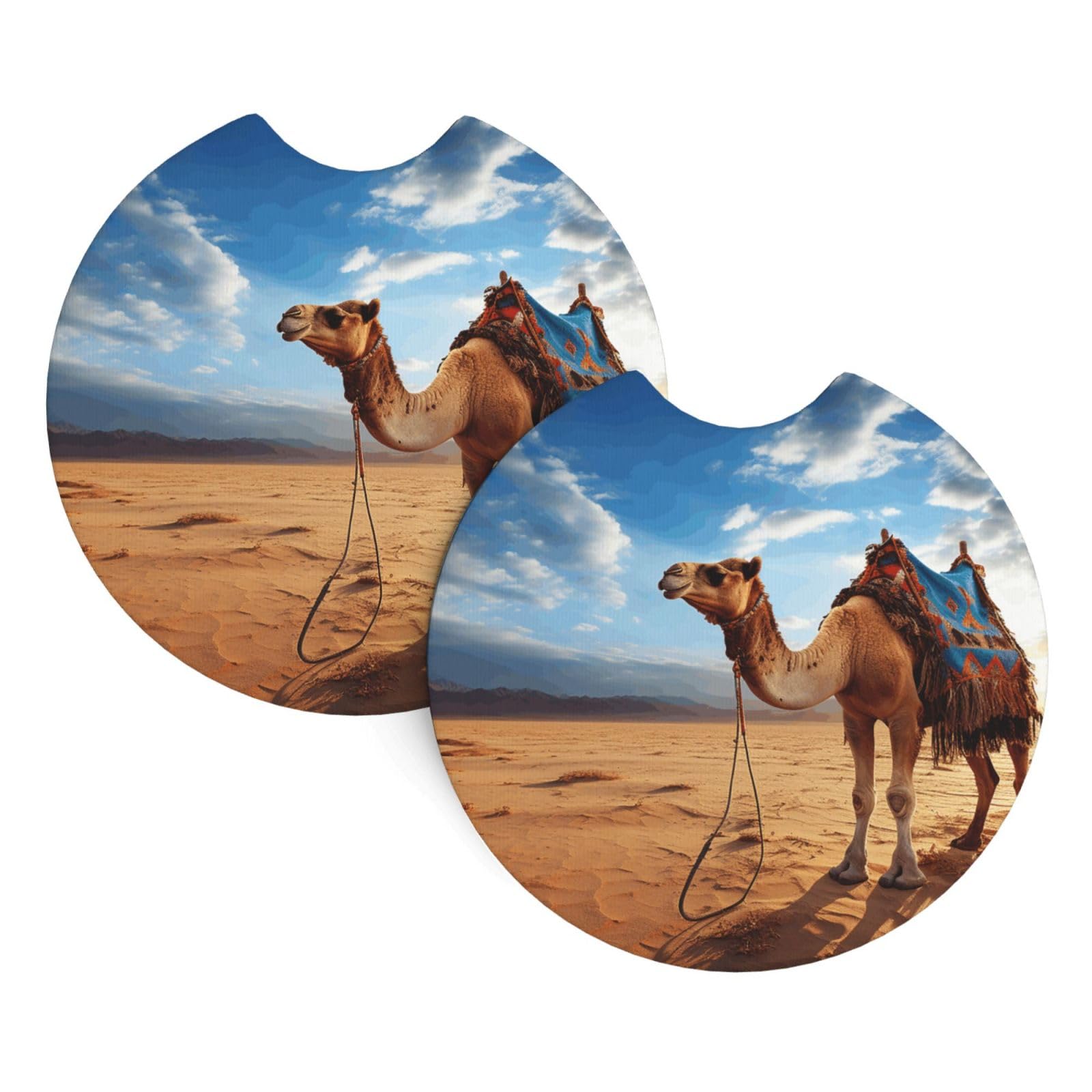2PCS Car Coaster for Cup Holders Universal Auto Cup Mat Camel Blue Sky Cup Coaster Pad 2.7" Waterproof Neoprene Non-Slip Cup Holder Coasters Car Interior Accessories for Women Men