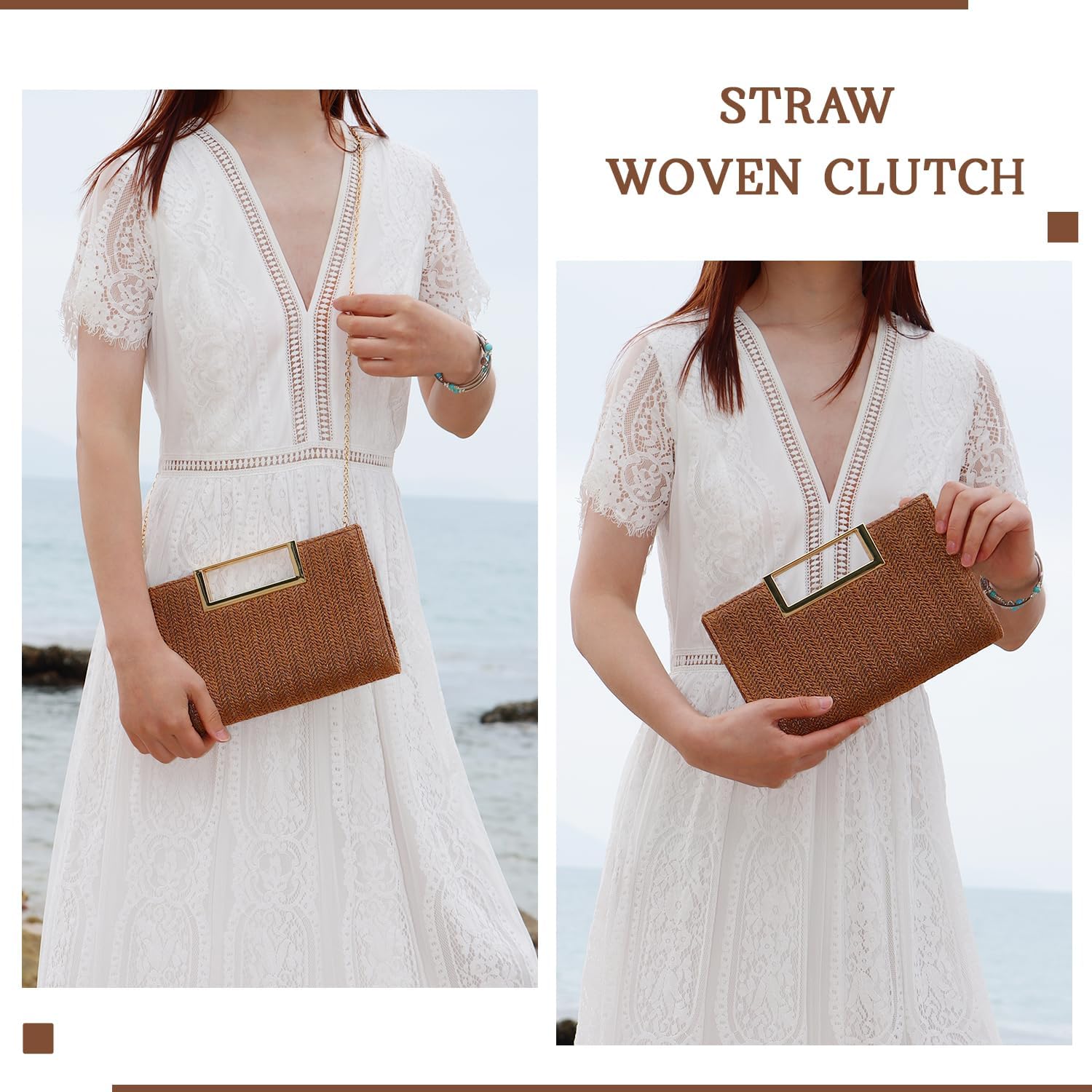 Top Handle Straw Clutch for Women Summer Clutch Straw Evening Bag Raffia Crossbody Purses Woven Beach Clutch