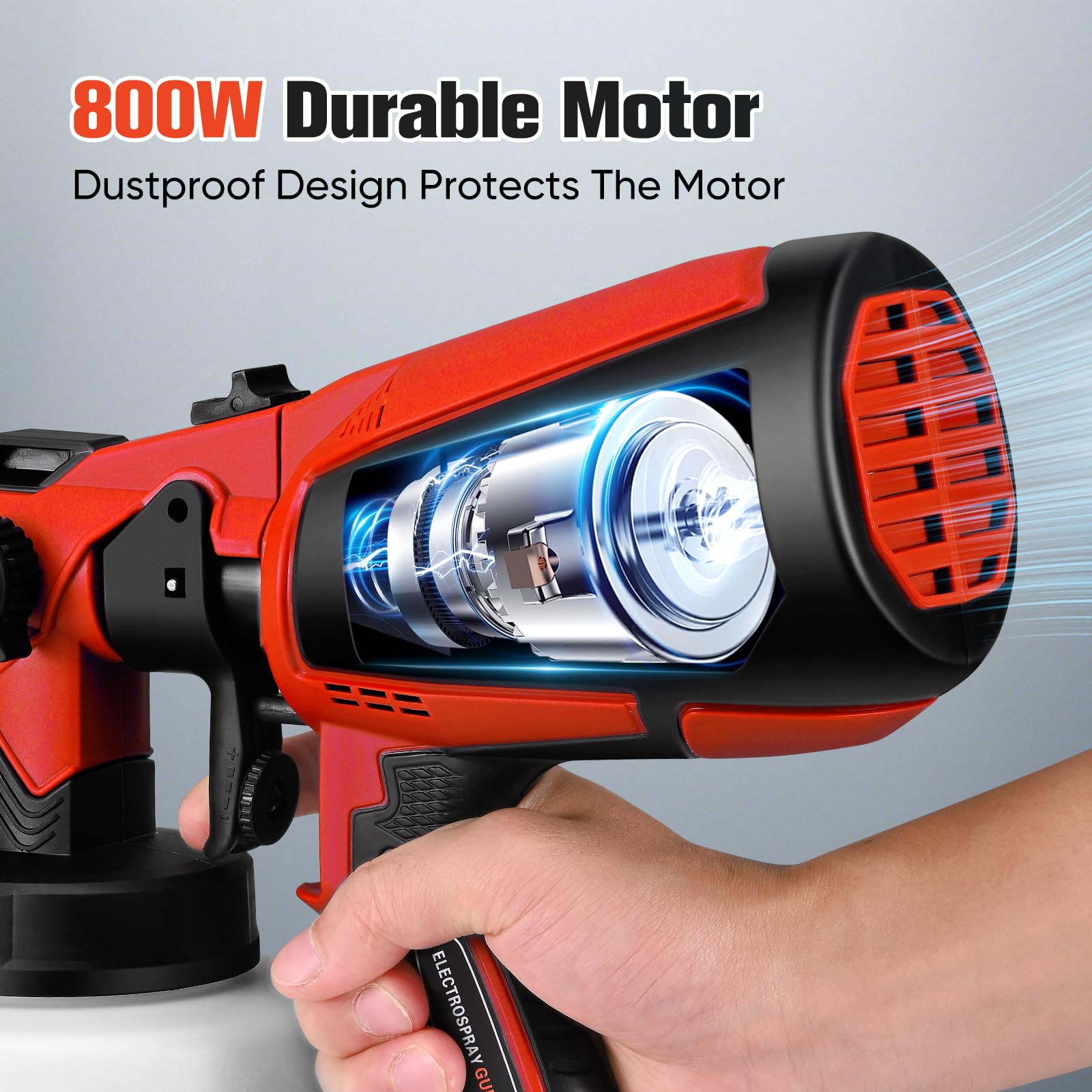 Pistola de Pintura, Pistola de Pintura Eléctrica HVLP 800W con 4 Boquillas Cobre 3 Patrones, Capacidad 1400ml Flujo Ajustable para Paredes Interior Exterior Vallas Techos Muebles, Rojo