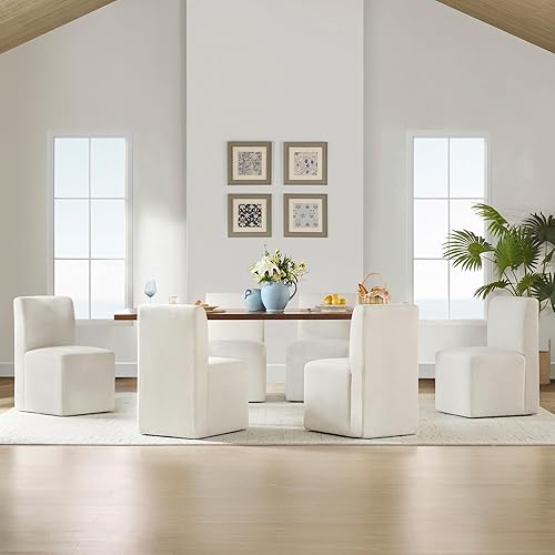 Miniatura 8 de CHITA Juego de 2 sillas de comedor con ruedas, sillas modernas rodantes sin brazos tapizadas con certificación FSC para dormitorio, sala de lectura,