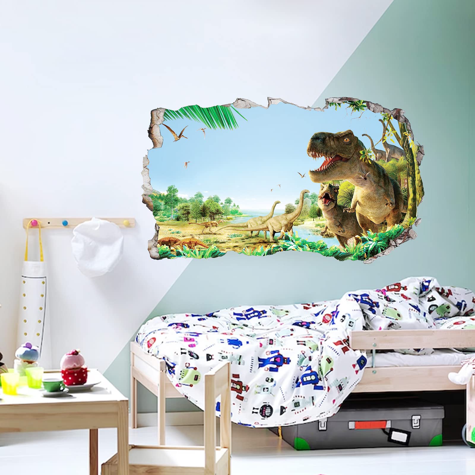 Autocollant Mural Dinosaure T-Rex 3D En Vinyle - Design Graphique AI - Décalque Removable Walltura - Pour Décor Chambre