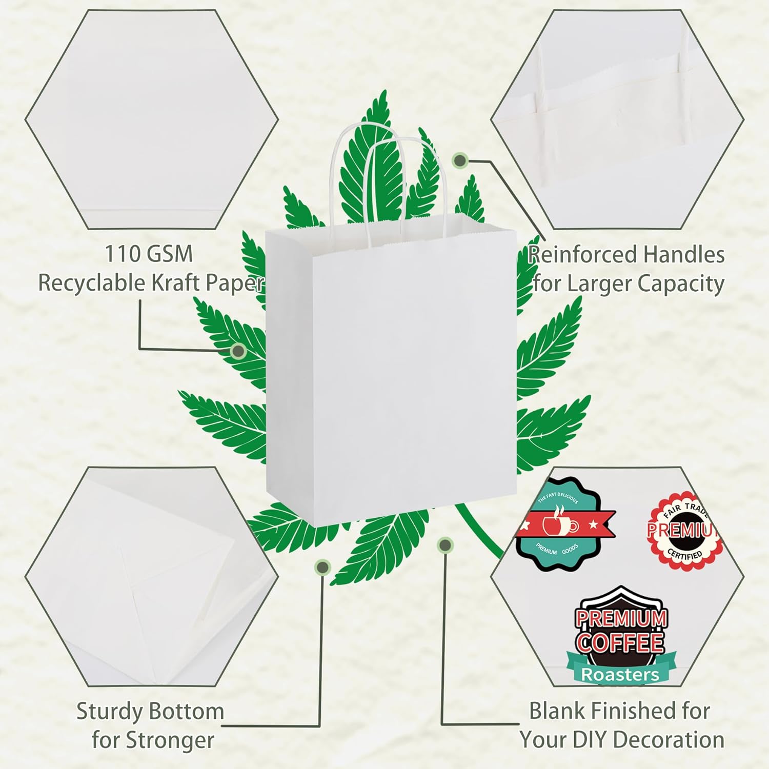 STOBOCTER 200 Pack 8.3x4.4x10 Inch White Paper Bags, Medium Kraft Paper Bags with Handles Bulk, Craft Paper Gift Bags for Party Favors Grocery Retail Shopping Business Goody Merchandise Take Out Bags - Image 4