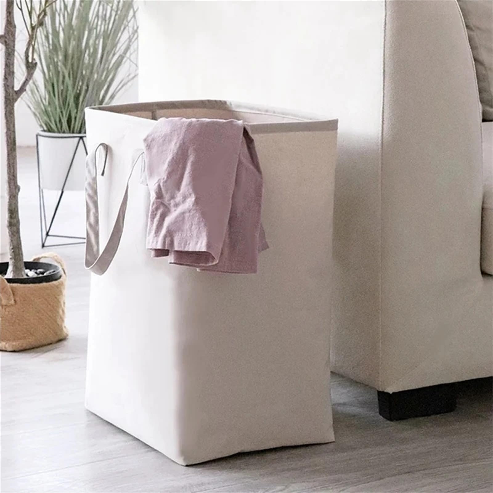 WäSchekorb Zusammenklappbarer Wäschekorb aus Segeltuch im Vertragsstil for schmutzige Kleidung, wasserdichter Eimer-Wäschekorb FüR Wohnheim(Grey)