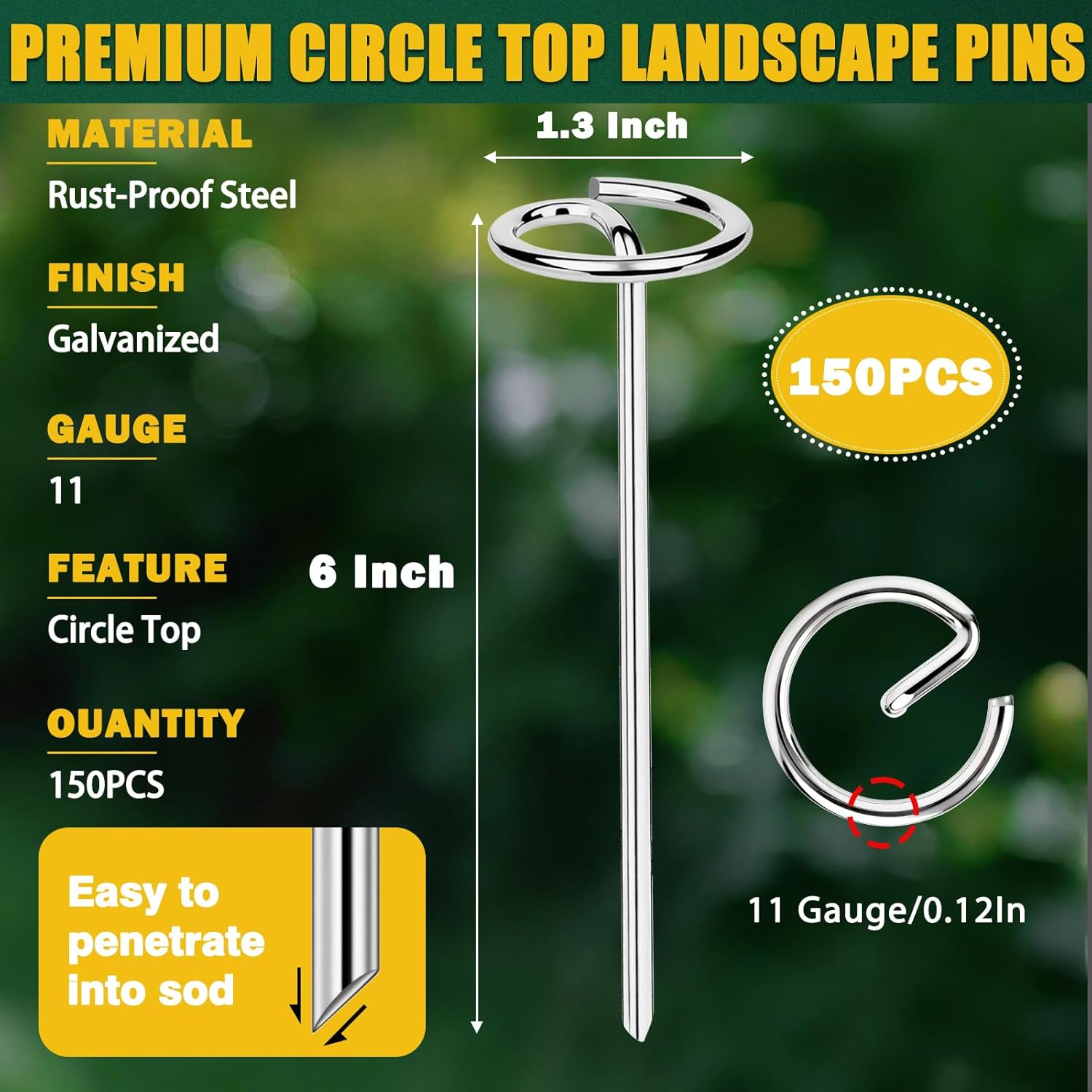 150 PCS Landscape Fabric Staples Pins,Heavy Duty Circle Top Landscape Fabric Stakes,6 inch Galvanized Weed Barrier Stakes Pins with Removal Tool,Reusable Garden Staples for Weed Barrier Fabric