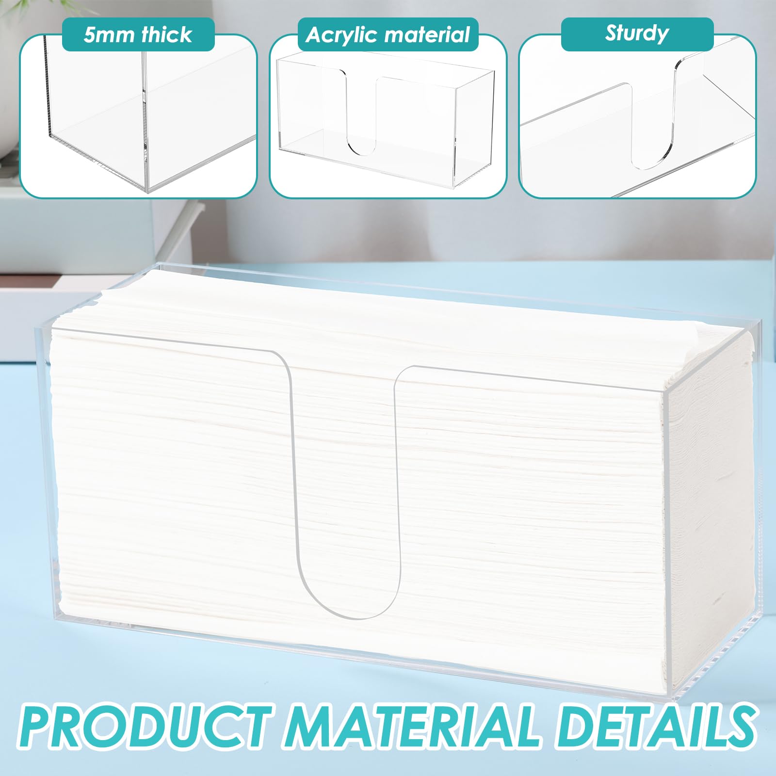 Lot de 2 distributeurs de papier essuie-mains, porte-serviettes, en acrylique, transparents, pour serviettes en papier, plans de travail de cuisine, lavabos de salle de bain