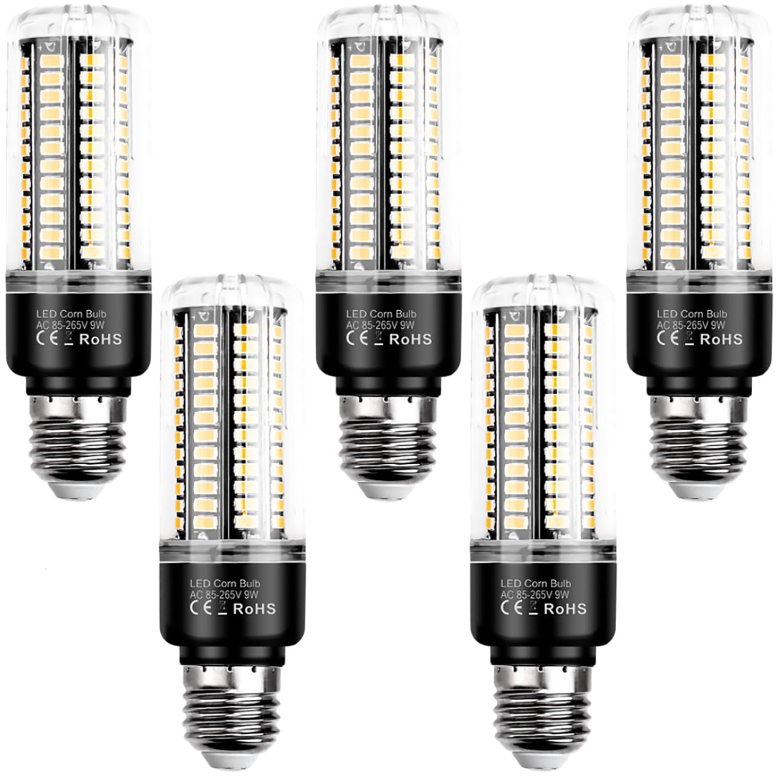 E27 led Bombilla 9W, 9W Equivalente a 90W halógeno, 5pcs led Bombillas, 900LM, AC85V-265V, ángulo de Haz de 360 ° para la iluminación del hogar(Warm White 3000k)