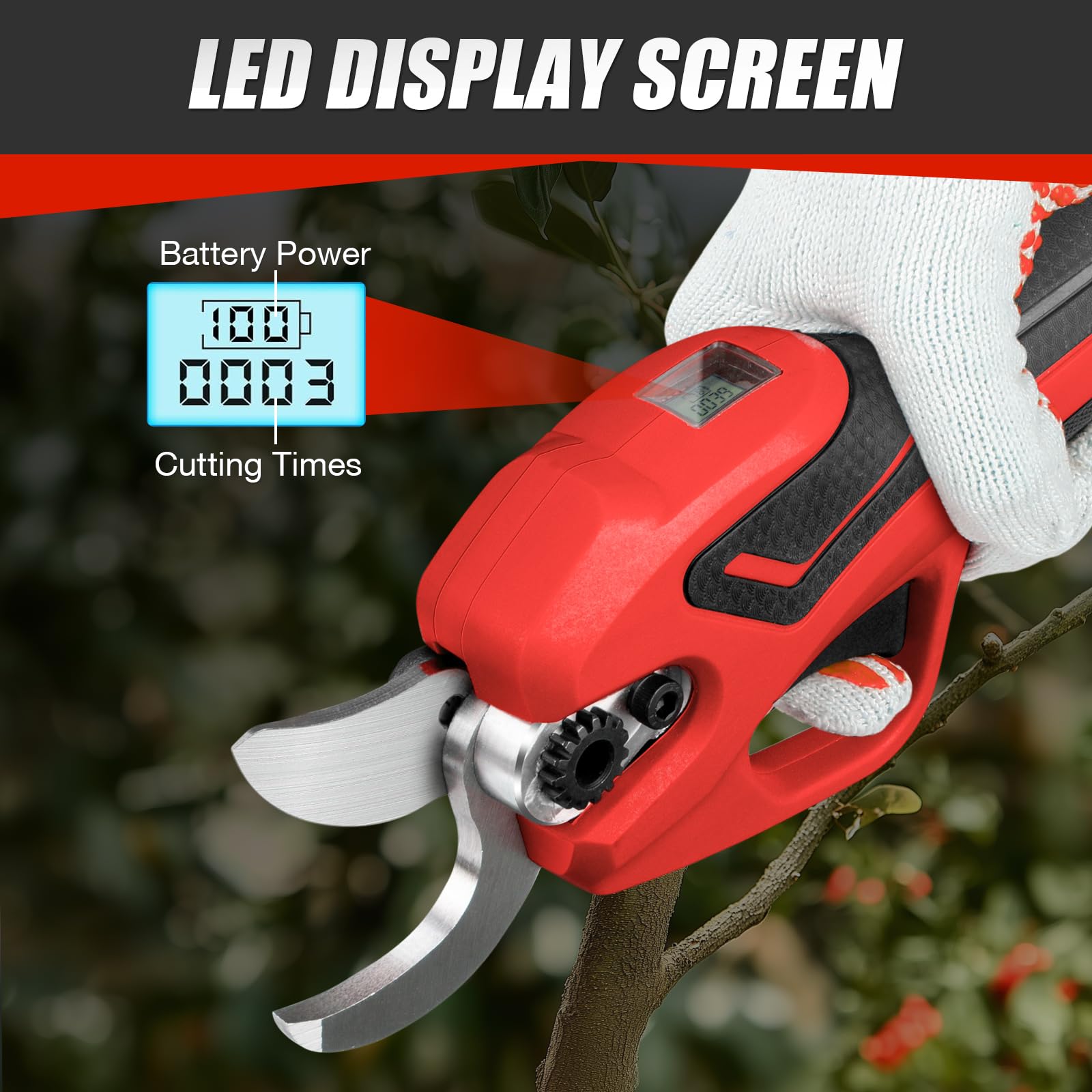 Sécateur Électrique pour Makita 18 V Batterie, Sécateur à Batterie 600W Professionnel avec 2 Batteries de 2000mAh, Sécateur Manuel Sans Balais avec Diamètre de Coupe de 20 à 35mm et Compteur