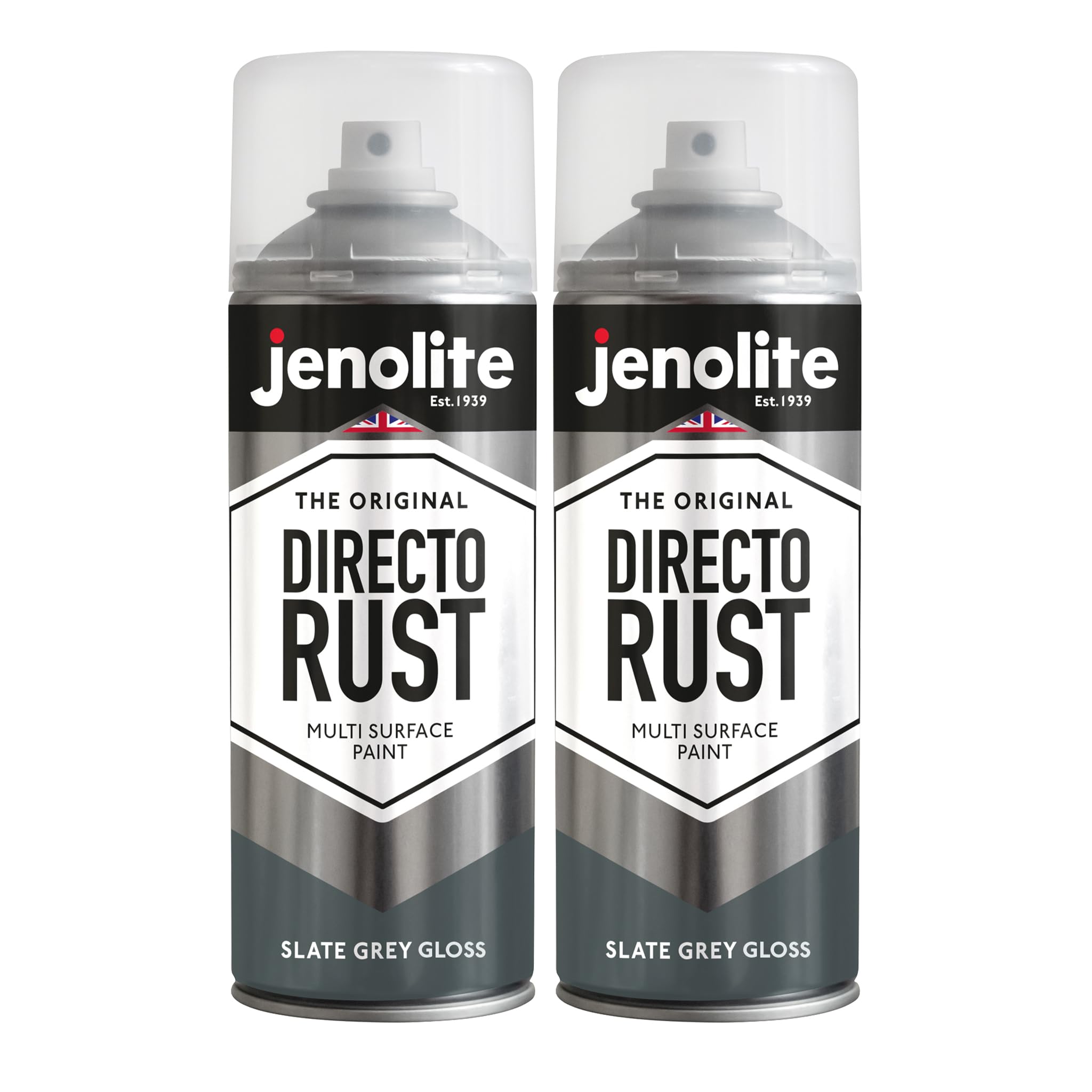 JENOLITE Directorust Spray Paint Slate Grey Gloss 2 x 400ml Direct To Rust | Multi-Surface Spray Paint for Metal, Wood, Plastic, All-In-One Primer, Undercoat and Topcoat for Interior & Exterior use