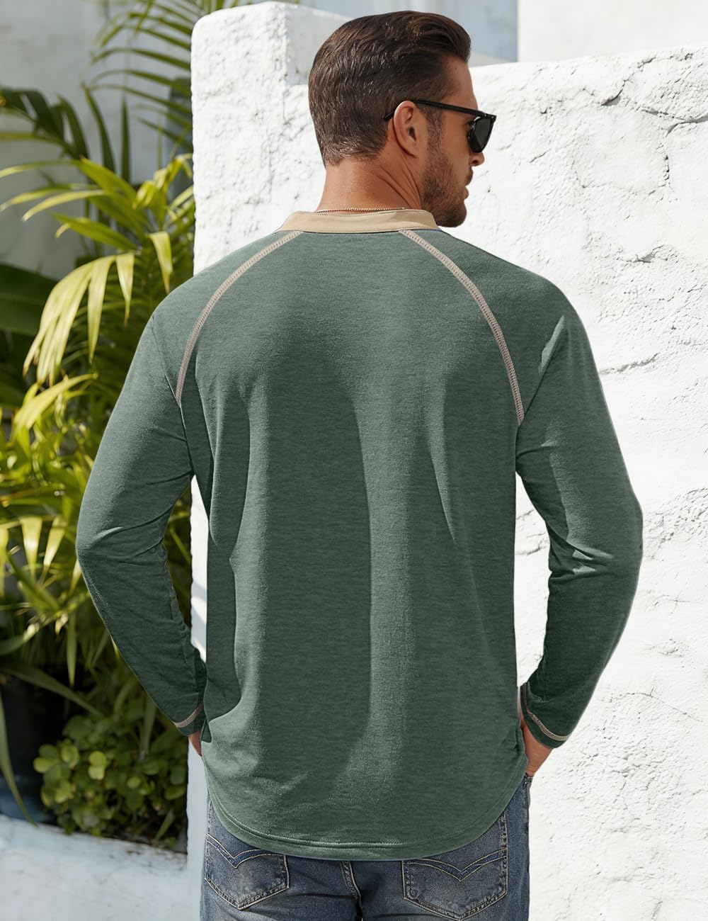 Men's Henry Long Sleeved T-Shirt Cotton Casual Button Lightweight Pullover Shirt Soft Stretch Tees Tops