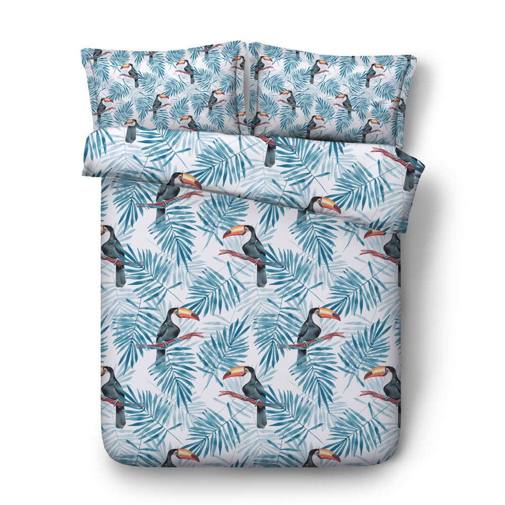 Parure de lit motif 3D toucan bleu avec housse de couette en microfibre douce 260x220cm