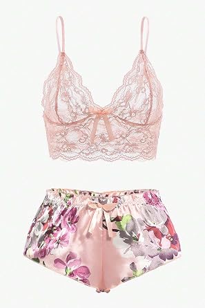 Merry See Dantel Büstiyerli Çiçekli Sütyen Şort Pijama Takımı