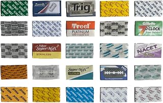 Double Edge Razor Blade Sampler Pack, 50 DE Blades, 25 Different Blade Types, Safety Razor Variety Pack for Wet Shaving