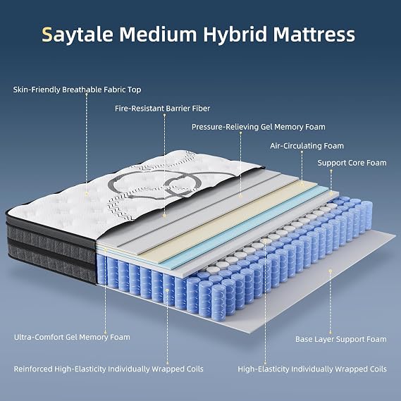 King Size Mattress, 12 Inch Hybrid King Mattress in a Box, Medium Firm, Memory Foam & Pocketed Springs, Pressure Relief, CertiPUR-US Certified& Fiberglass Free, Motion Isolation