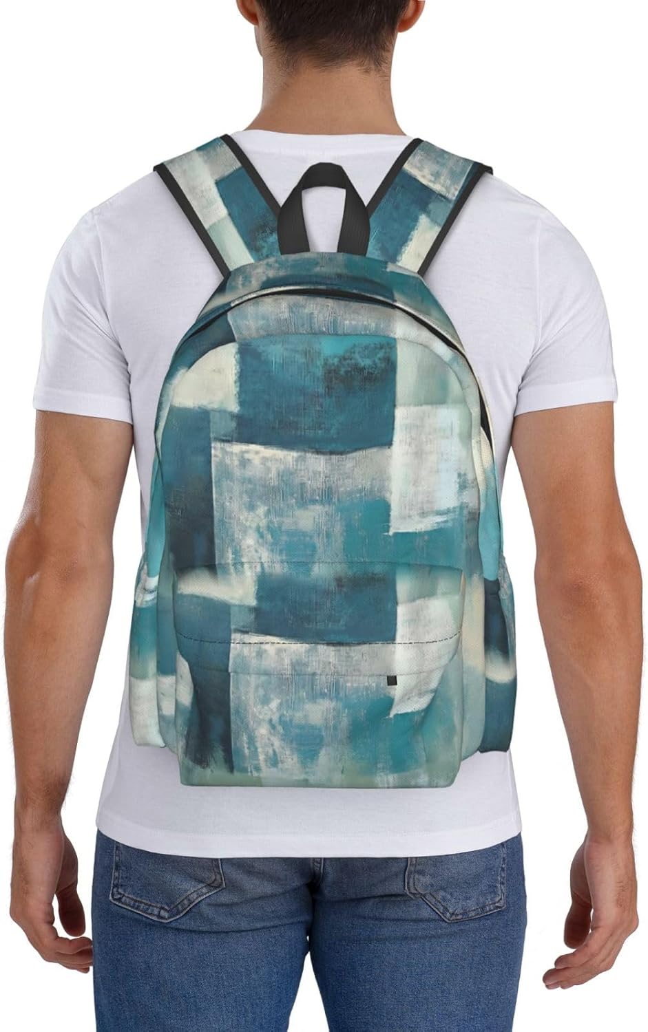 Abstract Turquoise Grey Laptop Backpack For Men Women, Geometric Lightweight Daypack Bookbag For Daily Commutes Business Travel Hiking
