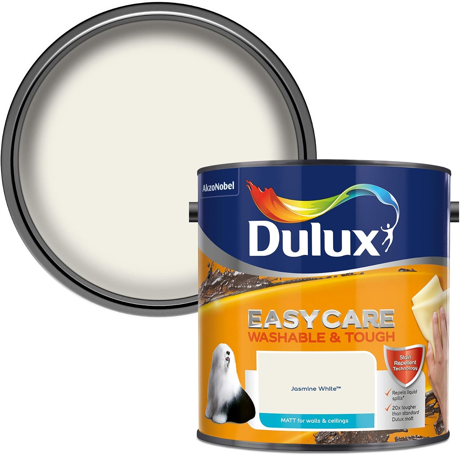 Dulux Easycare Washable and Tough Matt Emulsion Paint For Walls And Ceilings - Jasmine White 2. 5 Litres, 2.5 l (Pack of 1)