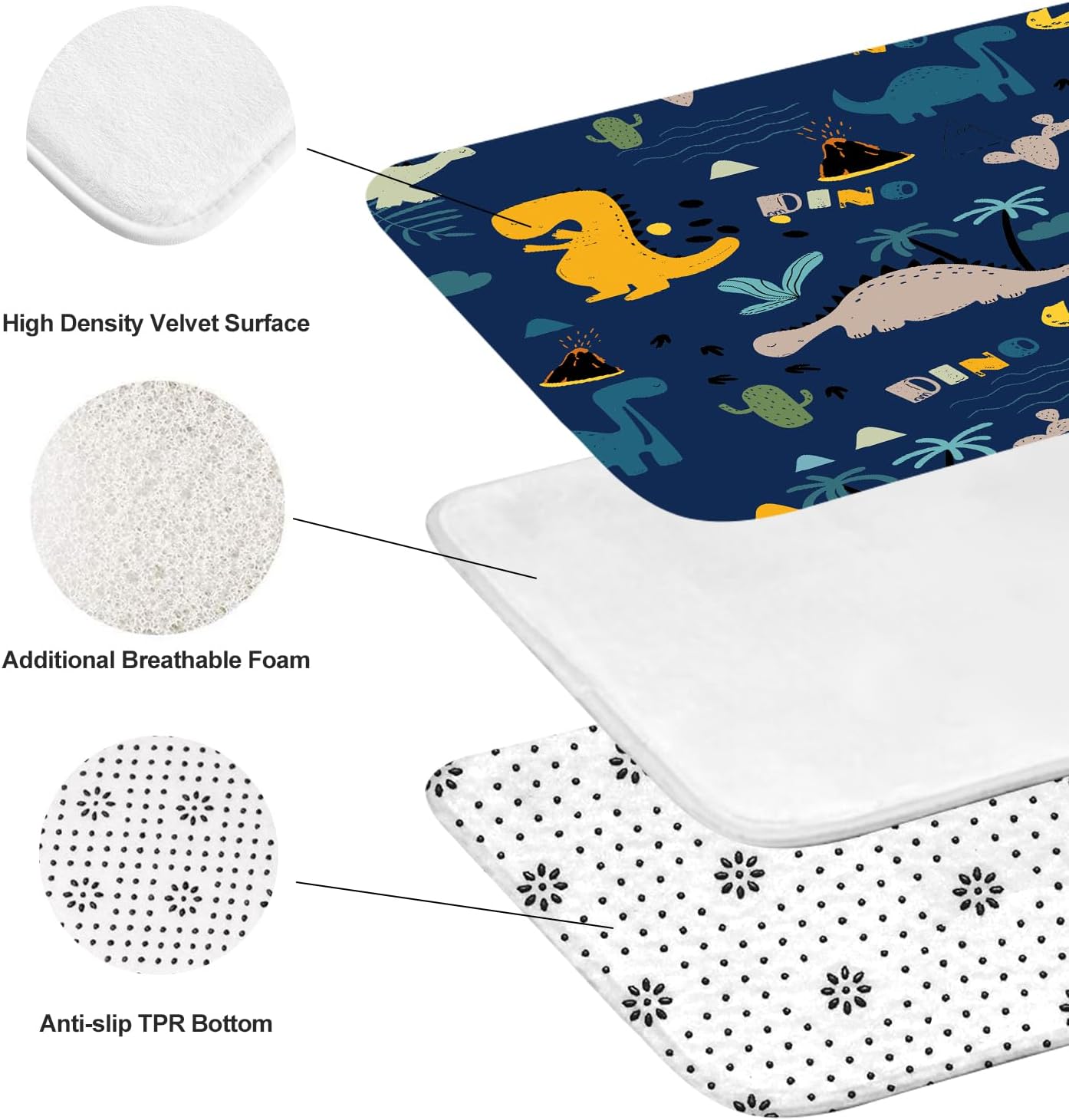 Coxila Kids Dinosaur Shower Curtain Set Boys Toddler Funny Blue Navy Cute Cartoon Children Anime Animal Toilet Lid Cover U Shaped Bath Mat 4 Pcs Decor Bathroom Non-Slip Rug Fabric Polyester 60x72 Inch