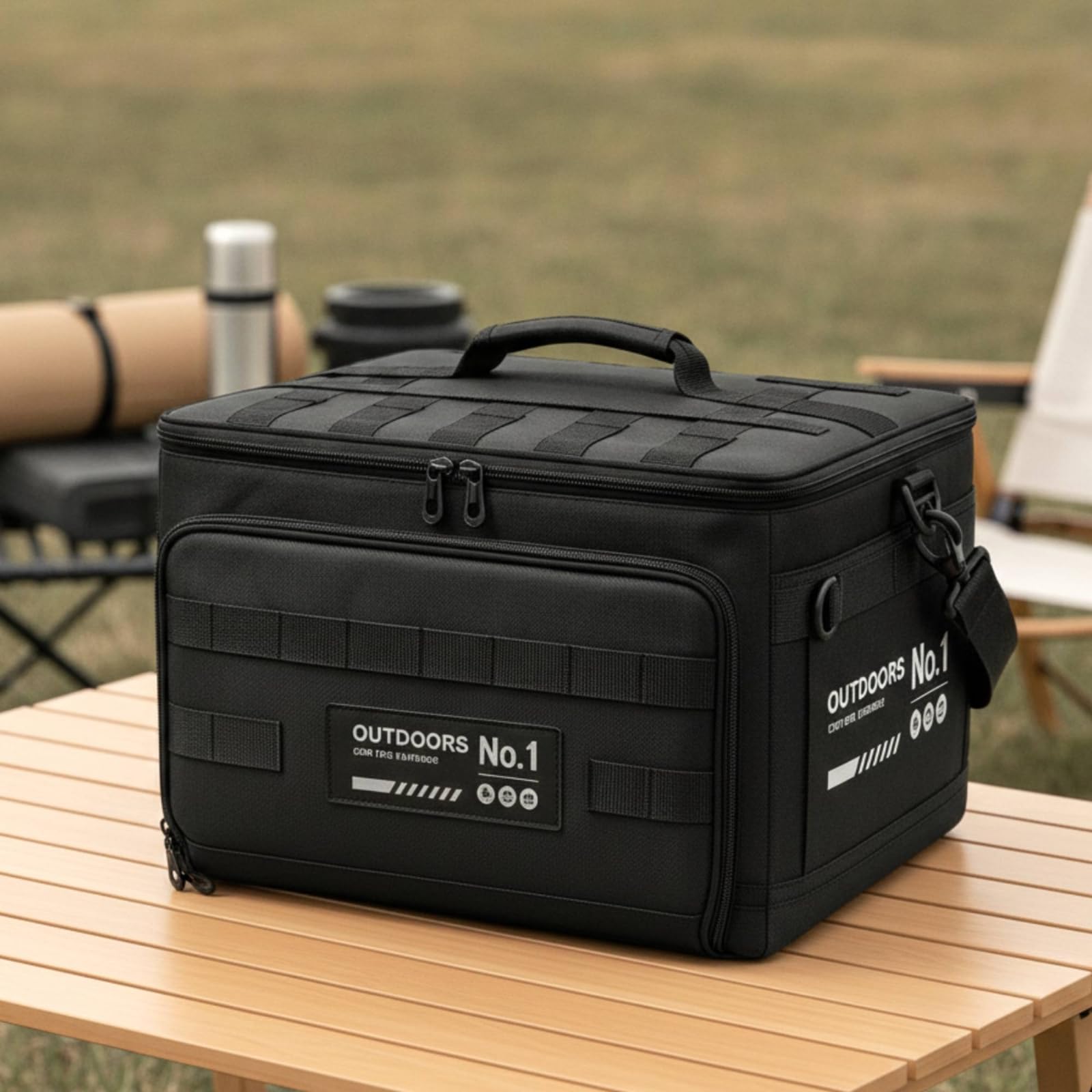 Borsa Tattica da 30L Semirigido Scatola Portaoggetti Pieghevole Multitasche Contenitore per Campeggiatori, Viaggiatori, Outdoor, Bagagliaio Auto, 黑色
