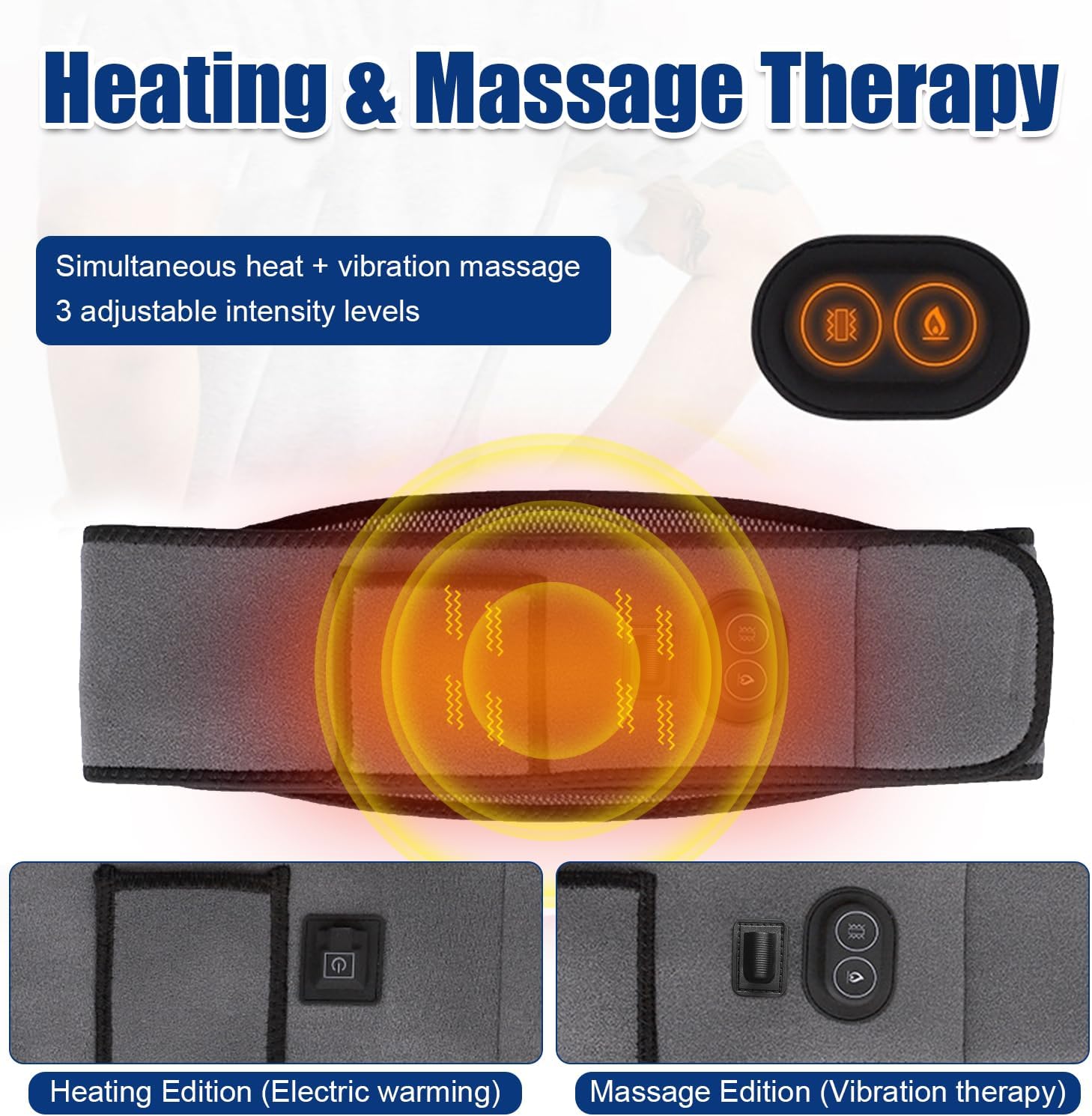 Rechargeable Heating Belt with Massage - Adjustable Warm Wrap for Back & Waist Pain Relief - Soothing Heat Therapy for Muscle Relaxation