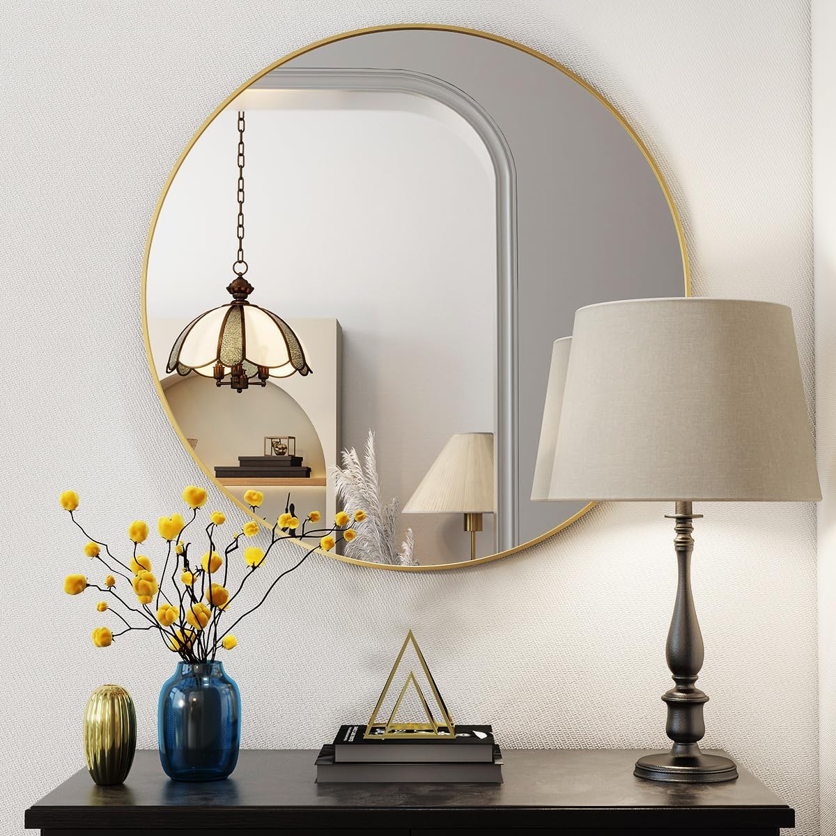 BEAUTYPEAK 20 Inch Round Mirror, Metal Frame Circle Mirror, Wall Mounted for Entryway, Bathroom, Vanity, Living Room, Gold