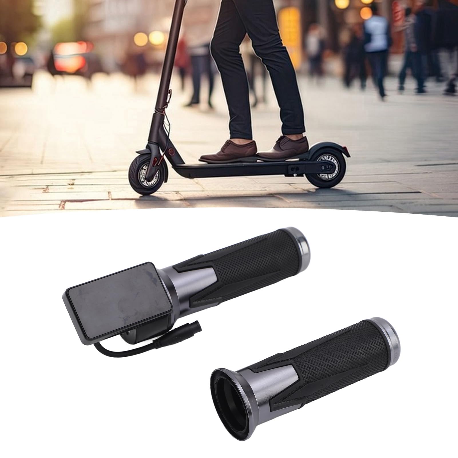 Empuñadura del Acelerador de Bicicleta Eléctrica, Empuñadura de Acelerador Giratorio para Patinete de 48V con Pantalla LCD y Conector Impermeable de 6 Pines, Llave del Acelerador