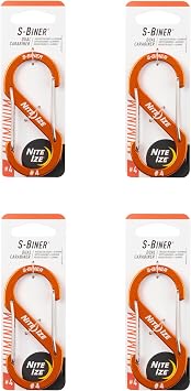 Nite Ize S-Biner Aluminum Dual Carabiner - Durable Dual Carabiner with Wire Gate Closure - Carabiner for Organizing Keys & Gear Attachments - Size 4, Orange 4 Pack
